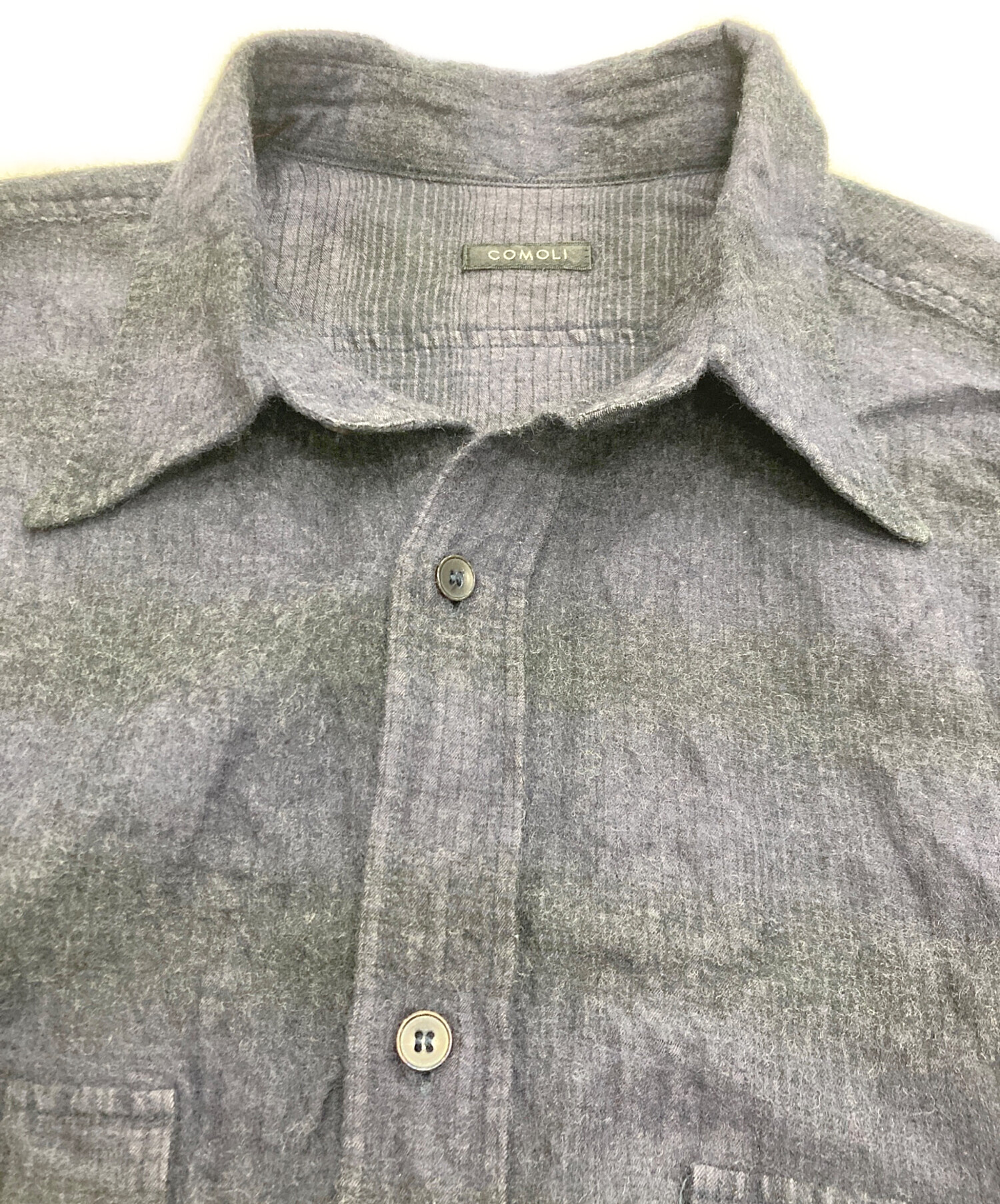 中古・古着通販】COMOLI (コモリ) ウールシルクワークシャツ ネイビー 