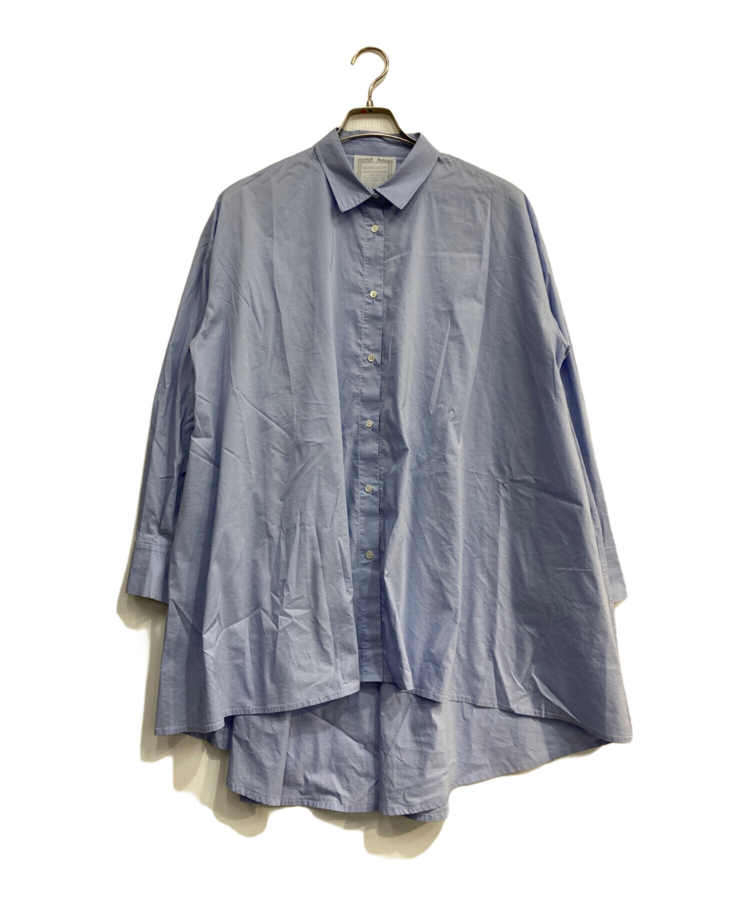 BEARDSLEY ビアズリー ロングシャツ 光沢サックスブルー 新品タグ付き 中古・古着通販】BEARDSLEY (ビアズリー) フレアロングシャツ ブルー
