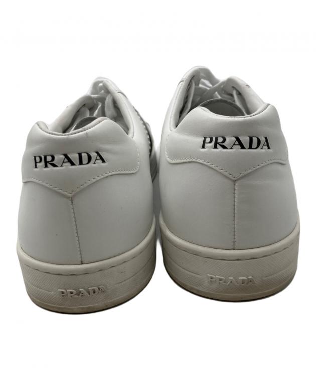 PRADA｜レザー ローカットスニーカー ホワイト × シルバーEU38 元箱付 中古・古着通販】PRADA (プラダ) レザーローカットスニーカー ホワイト