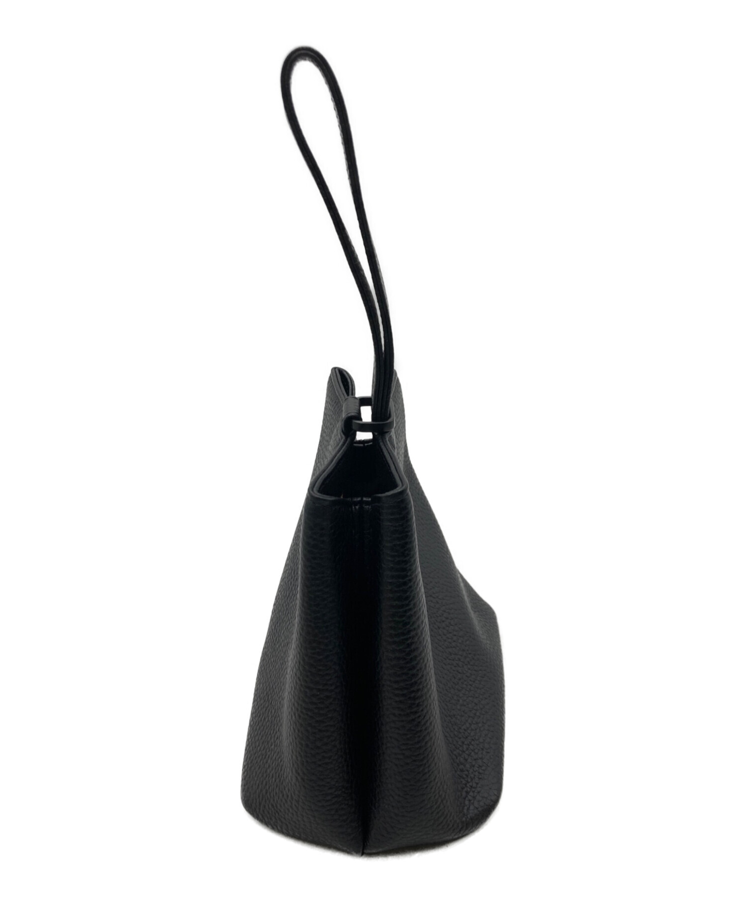 中古・古着通販】HushTug (ハッシュタグ) 巾着レザーバッグ ブラック