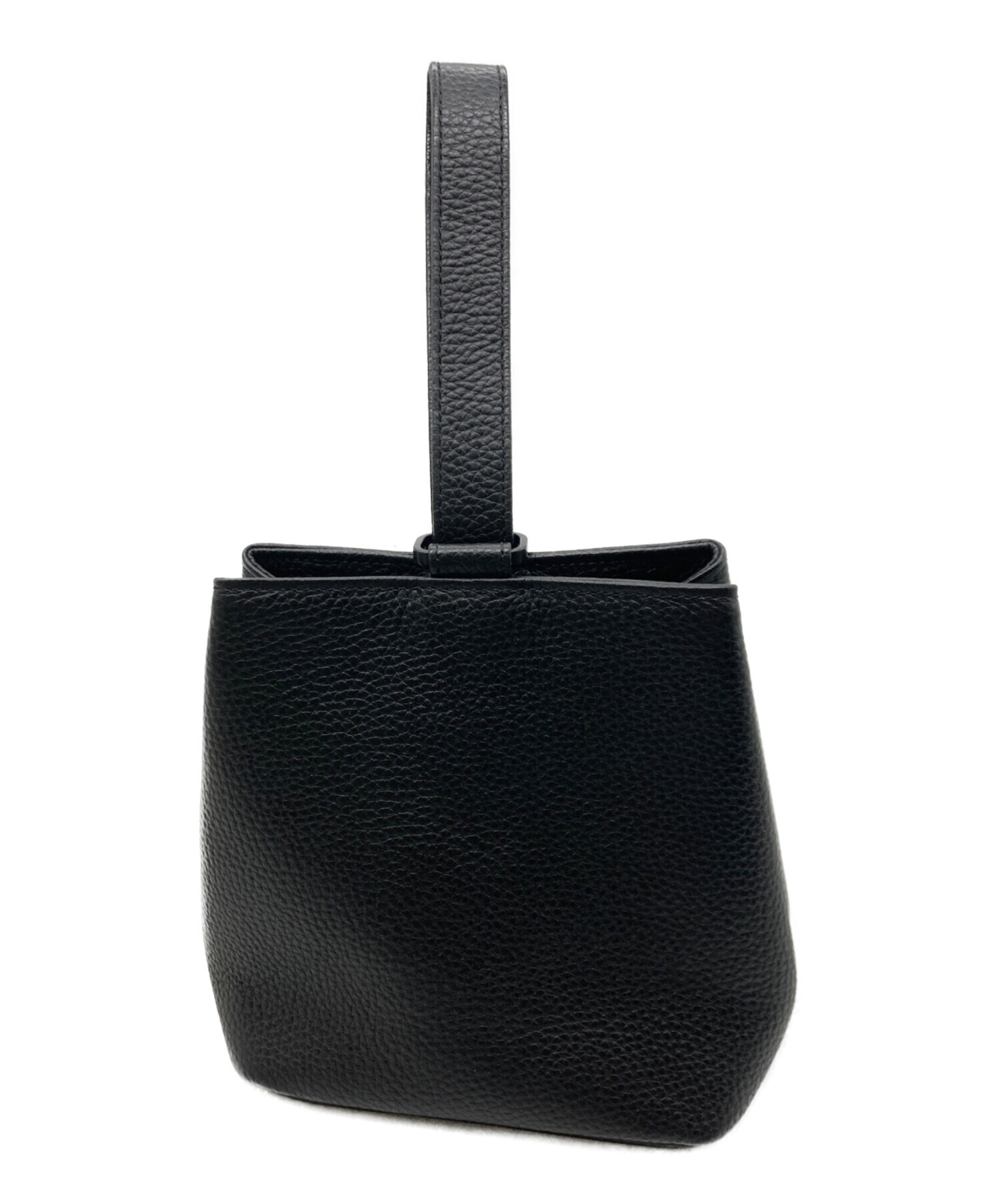中古・古着通販】HushTug (ハッシュタグ) 巾着レザーバッグ ブラック