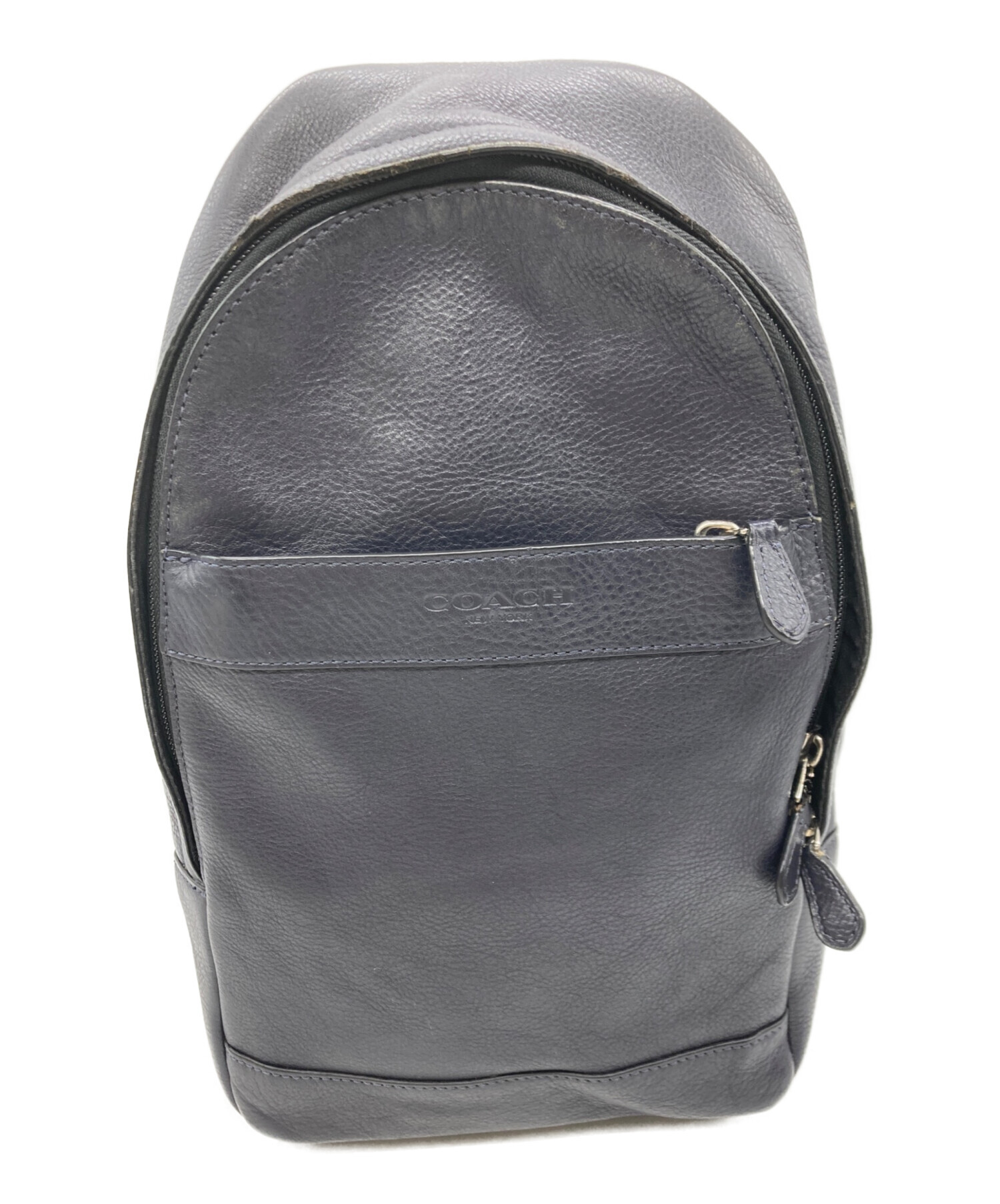 中古・古着通販】COACH (コーチ) レザーショルダーバッグ ネイビー 