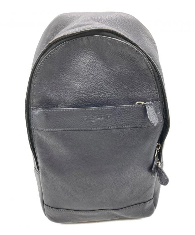 中古・古着通販】COACH (コーチ) レザーショルダーバッグ ネイビー 