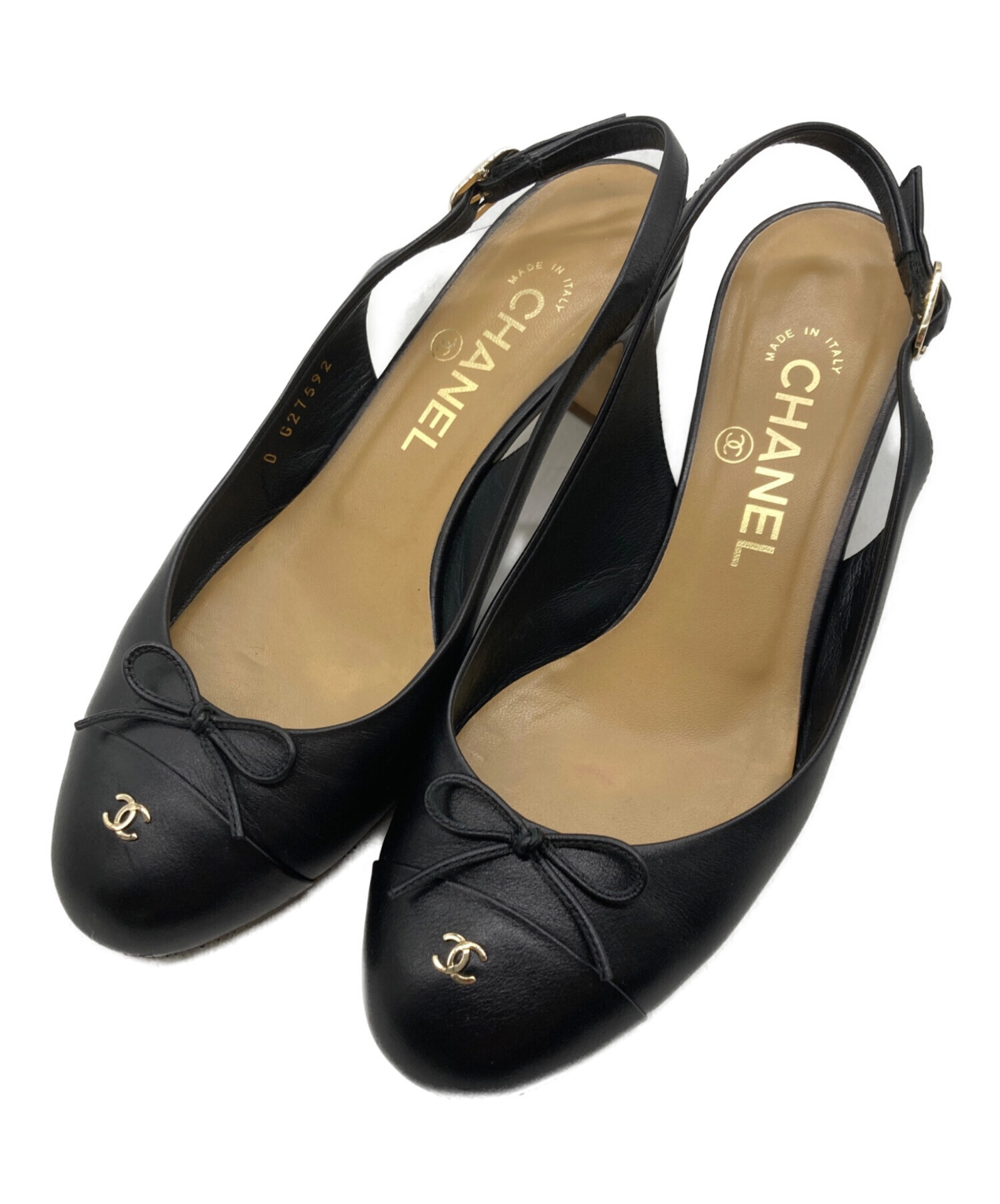 ■ □ 149★年 07P CHANEL シャネル リボンパンプス ココマーク* 中古・古着通販】CHANEL (シャネル) ココマークリボンストラップ