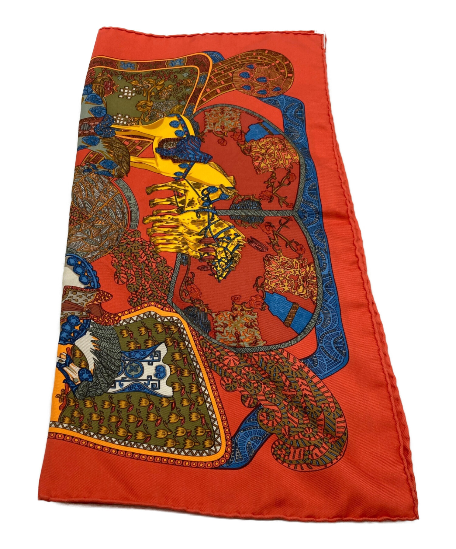 未使用タグ付き HERMES エルメス プチカレ 古き良きアメリカ スカーフ 夏 中古・古着通販】HERMES (エルメス) シルクスカーフ オレンジ