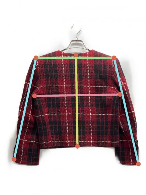 クリスチャンディオール　ノーカラージャケット　ツイード　赤　M ウール　金ボタン 中古・古着通販】Christian Dior (クリスチャン ディオール) ノー