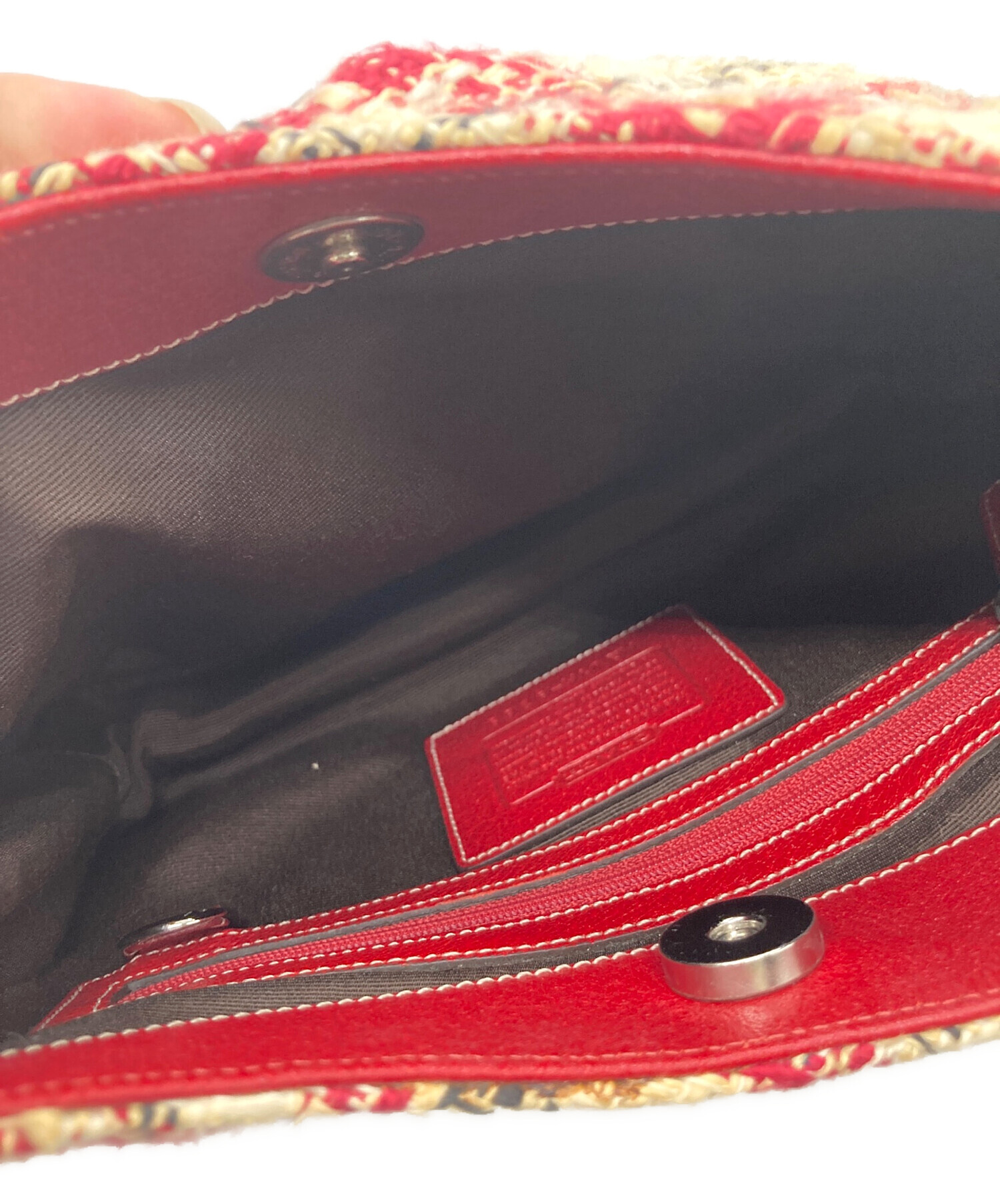 COACH コーチ　ツイード　デミフラップ　ショルダー　ハンドバッグ 中古・古着通販】COACH (コーチ) ツイードレザーコンビショルダー