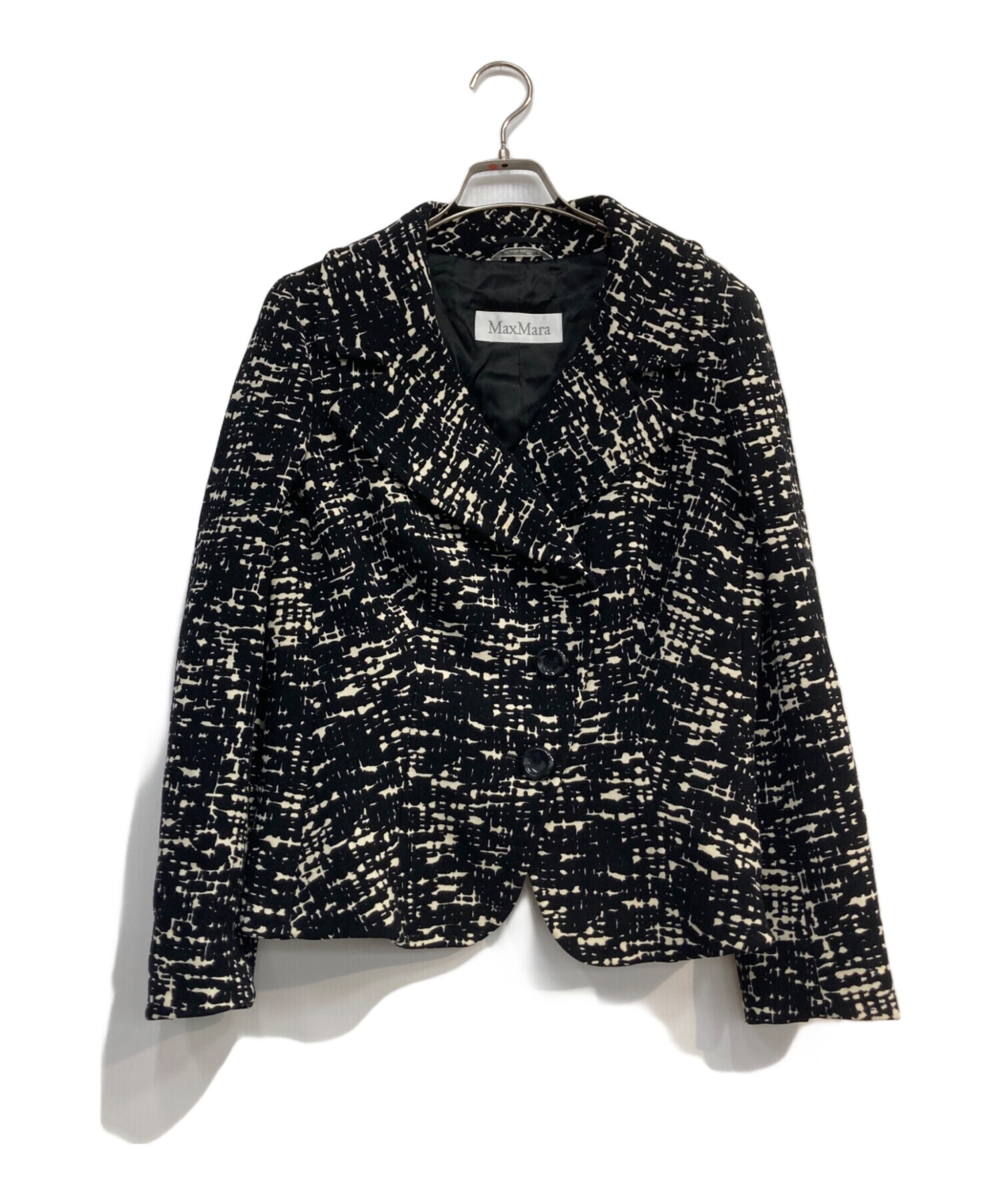 MaxMara ブラック テーラードジャケット　麻ジャケット 中古・古着通販】MaxMara (マックスマーラ) ショートプリント