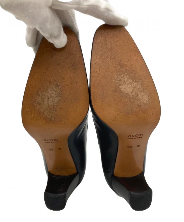 中古・古着通販】GUCCI (グッチ) ヒールローファー ネイビー サイズ