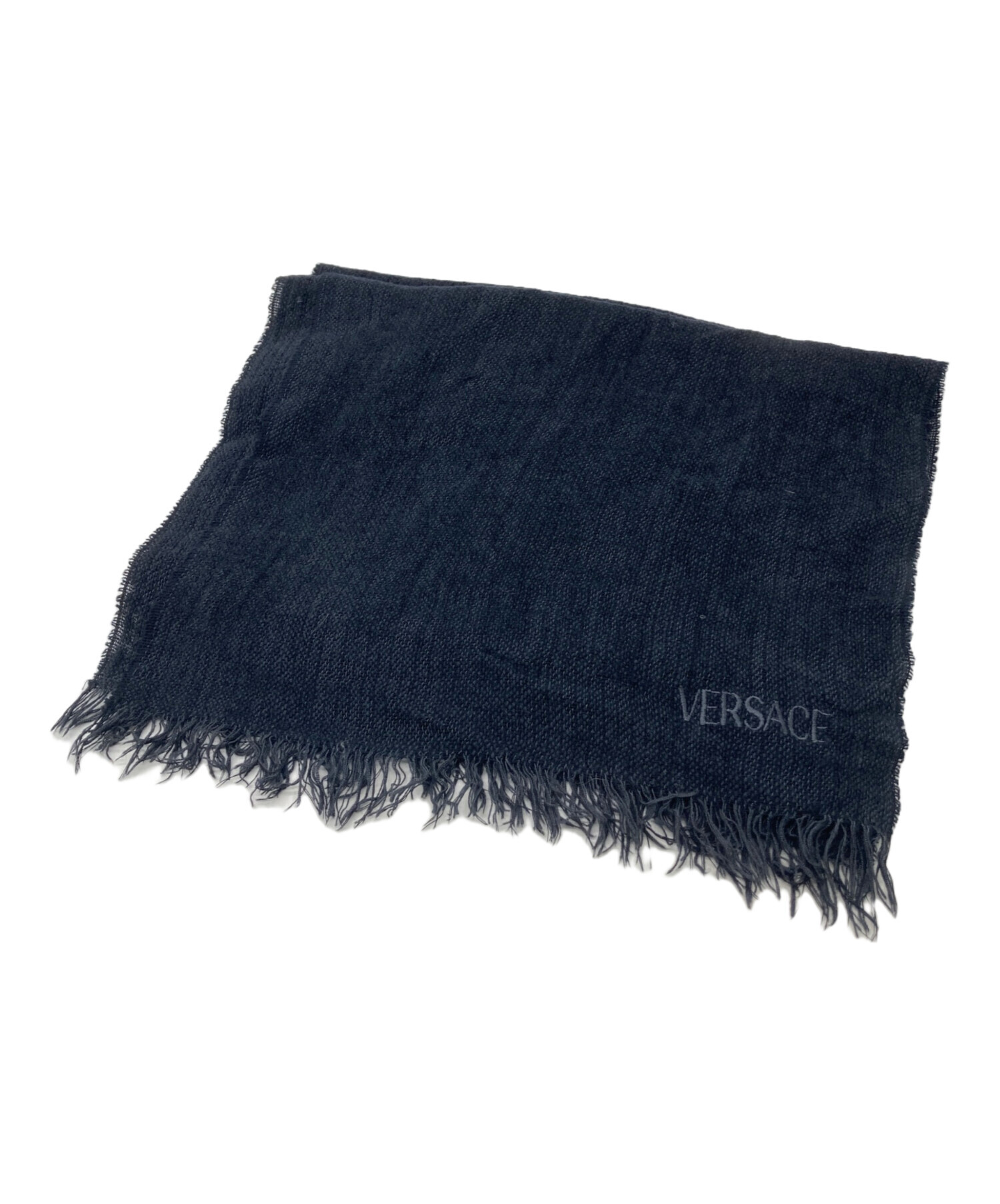 中古・古着通販】VERSACE (ヴェルサーチェ) ロゴ刺繍ストール ブラック