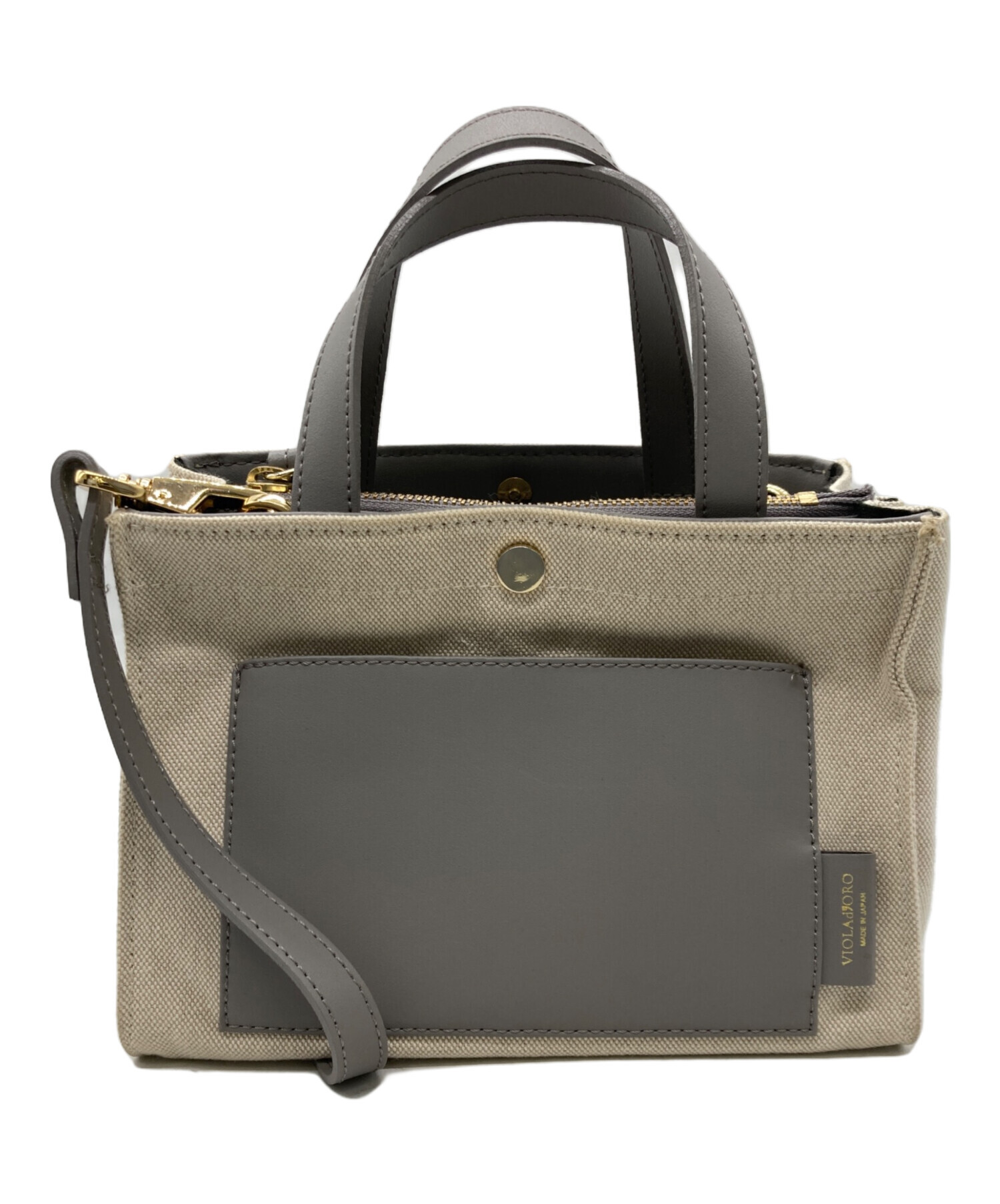 VIOLAd'ORO 2way ハンドバッグ グレージュ 中古・古着通販】VIOLAd'ORO (ヴィオラドーロ) キャンバスレザーコンビ