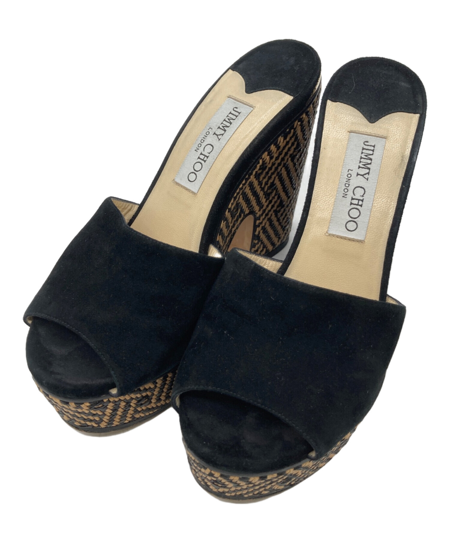 JIMMY CHOO ミュール 37 ブラック・マルチカラー 中古・古着通販】JIMMY CHOO (ジミーチュウ) コルクソールサンダル