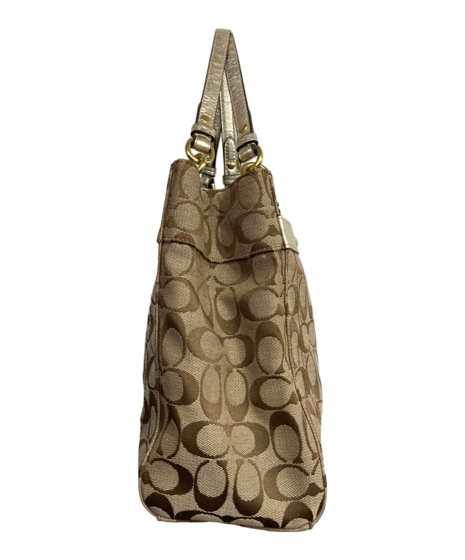 COACH シグネチャー トートバッグ ブラウン 中古・古着通販】COACH (コーチ) シグネチャートートバッグ ブラウン