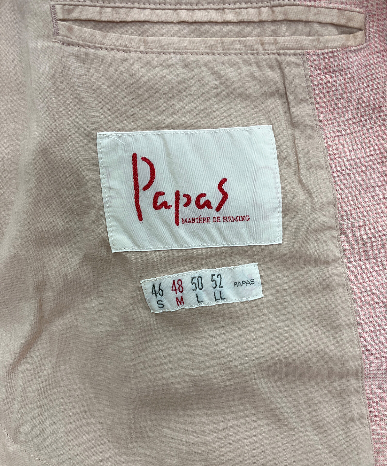 中古・古着通販】PAPAS (パパス) 3Bリネンテーラードジャケット ピンク
