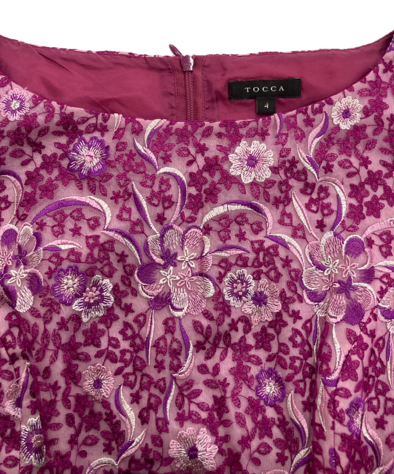 中古・古着通販】TOCCA (トッカ) 花刺繍ワンピース ピンク サイズ:4