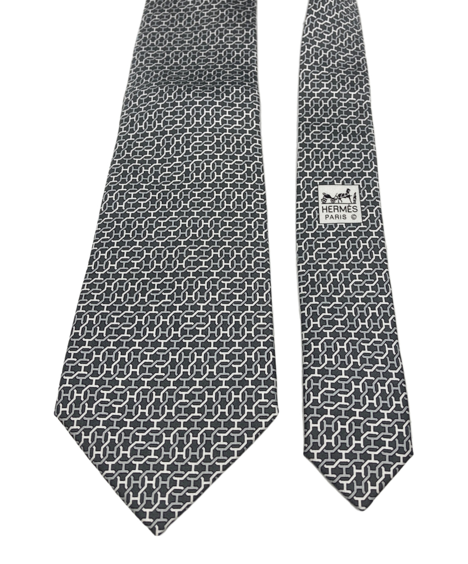 HERMES エルメス ネクタイ チェック柄 グレー 中古・古着通販】HERMES (エルメス) 総柄ネクタイ グレー・ホワイト