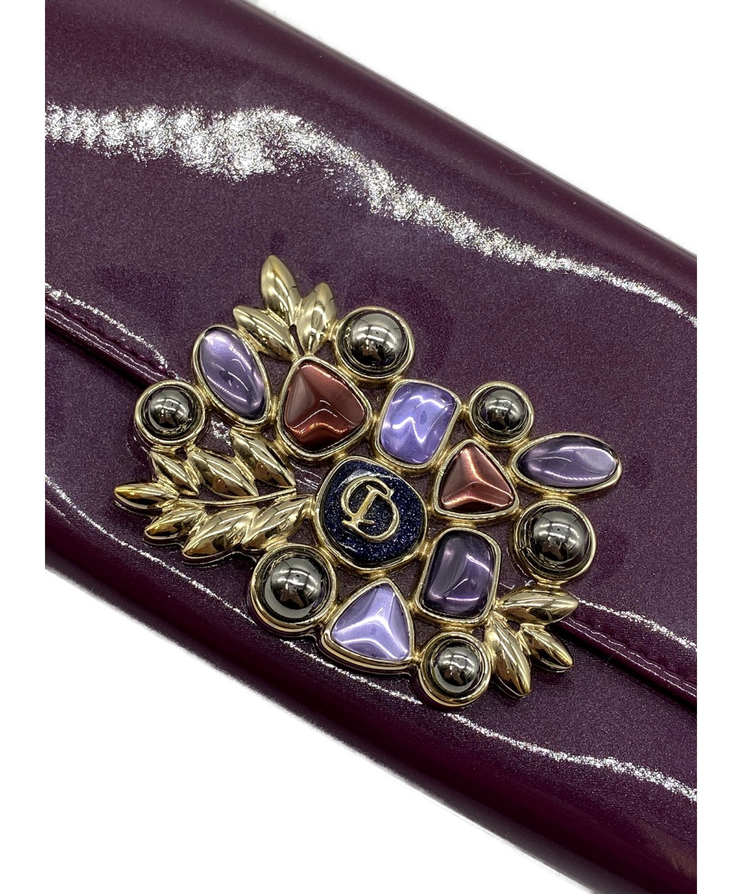 クリスチャンディオール Dior 長財布 エナメル ベージュ×紫 中古・古着通販】Christian Dior (クリスチャンディオール) エナメル