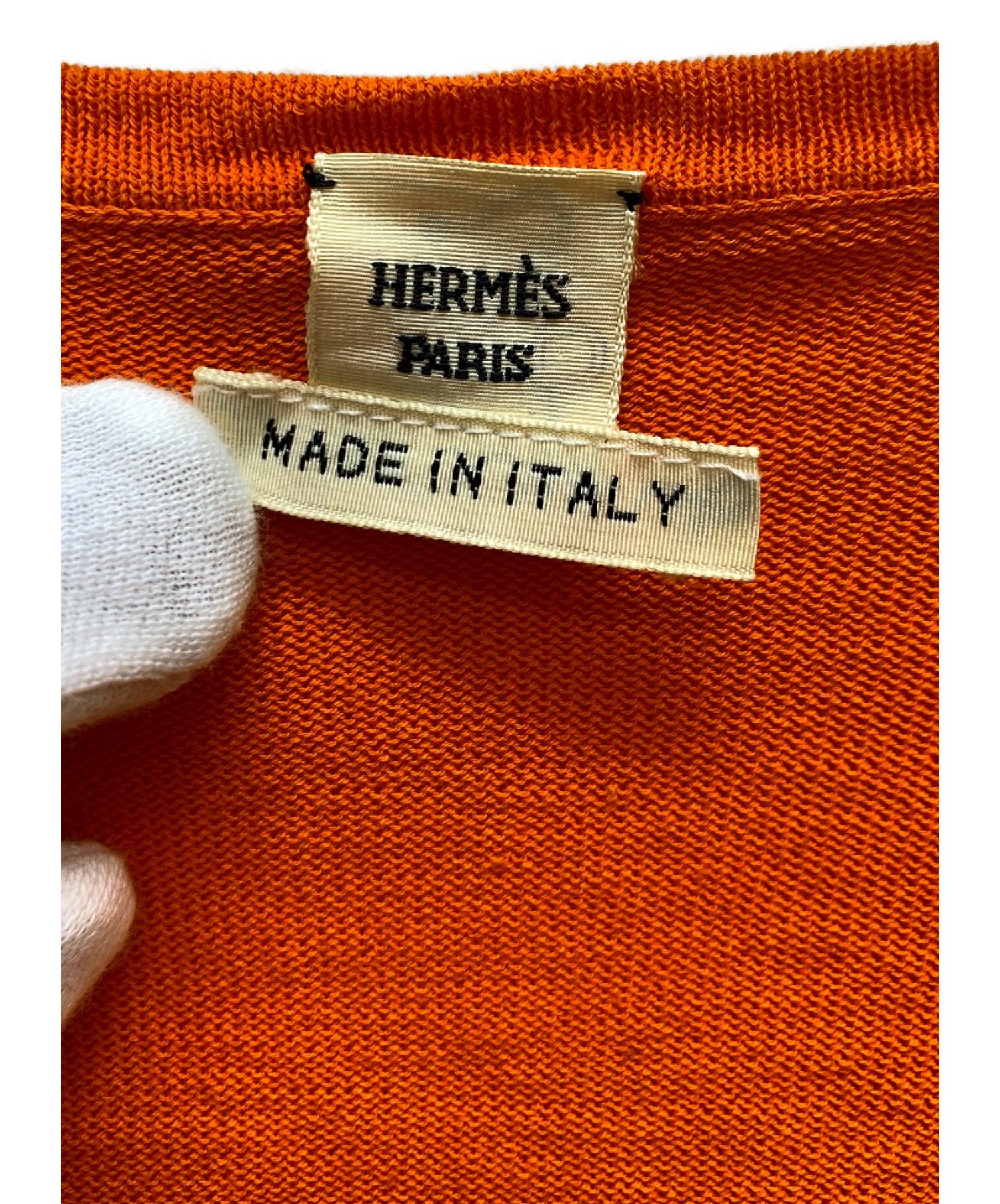 中古・古着通販】HERMES (エルメス) Vネックニット オレンジ サイズ