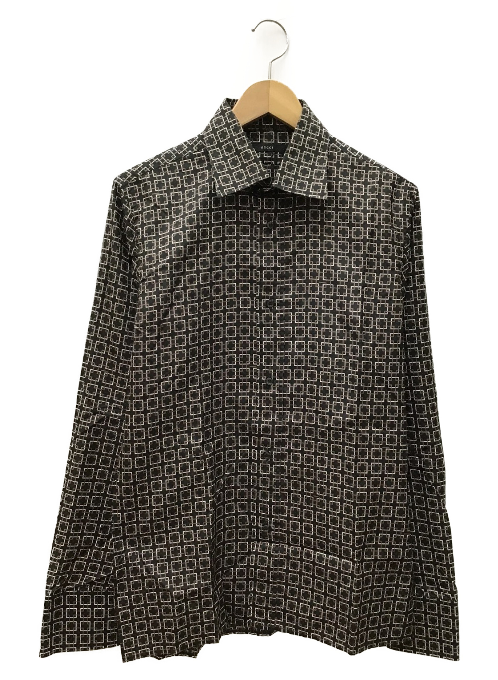 中古・古着通販】GUCCI (グッチ) 総柄シルクシャツ ブラック×ベージュ 