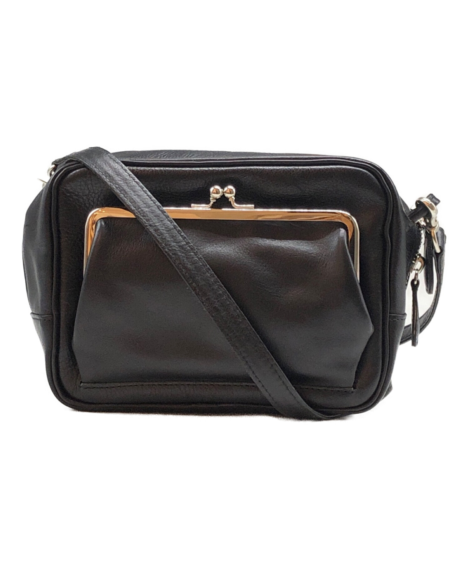 Y's がま口ショルダーバッグ レザー ブラック