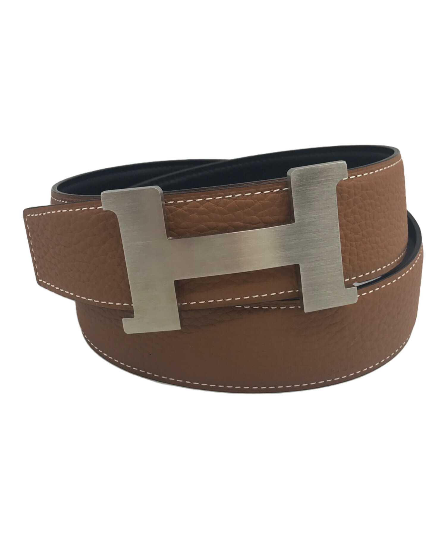 HERMES レザーベルト ブラウン エルメスH型バックル ブラウンレザー