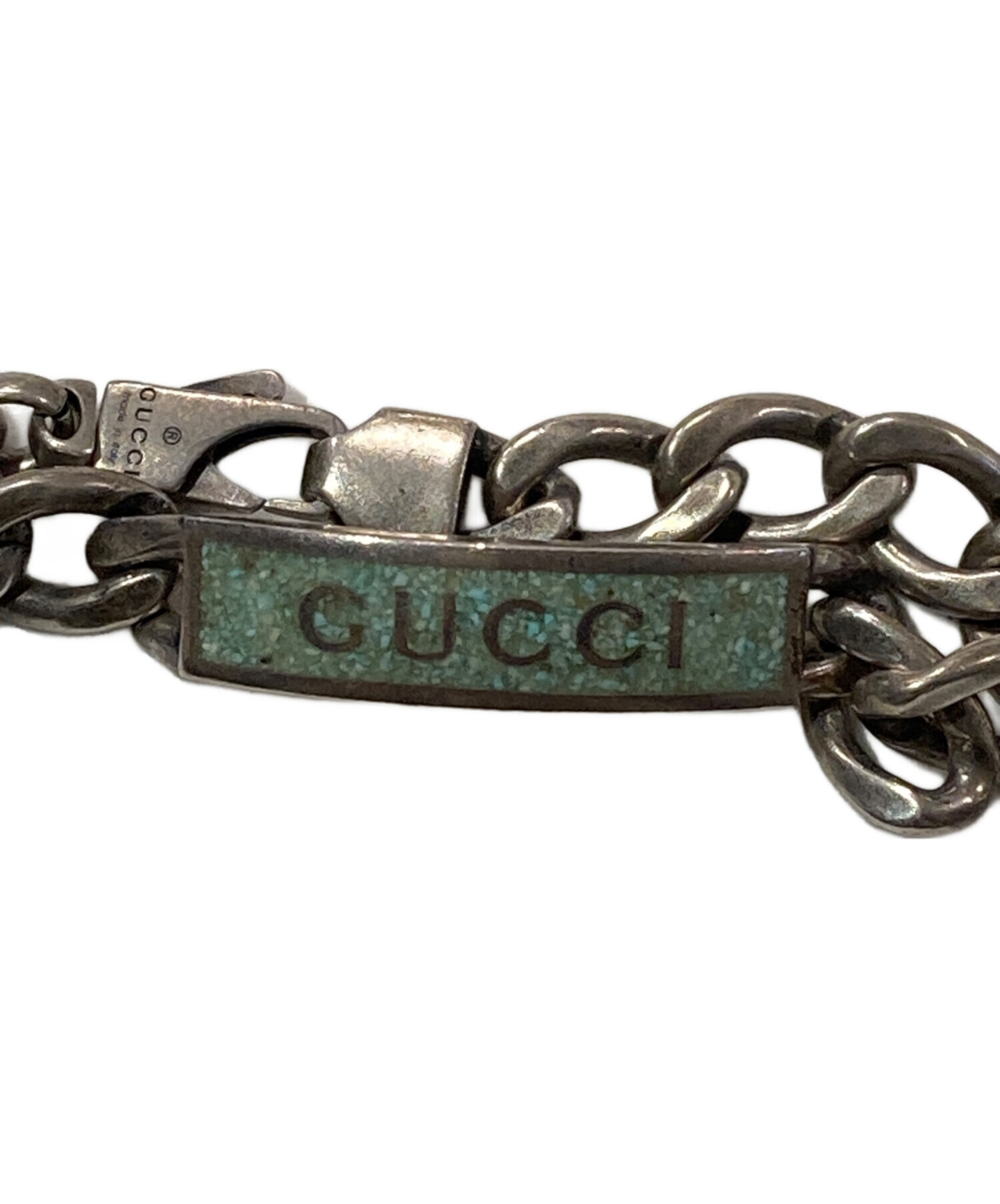 希少GUCCI グッチ ヴィンテージ ロゴ プレート レザー ブレスレット 首輪 中古・古着通販】GUCCI (グッチ) ロゴプレートブレスレット ブルー