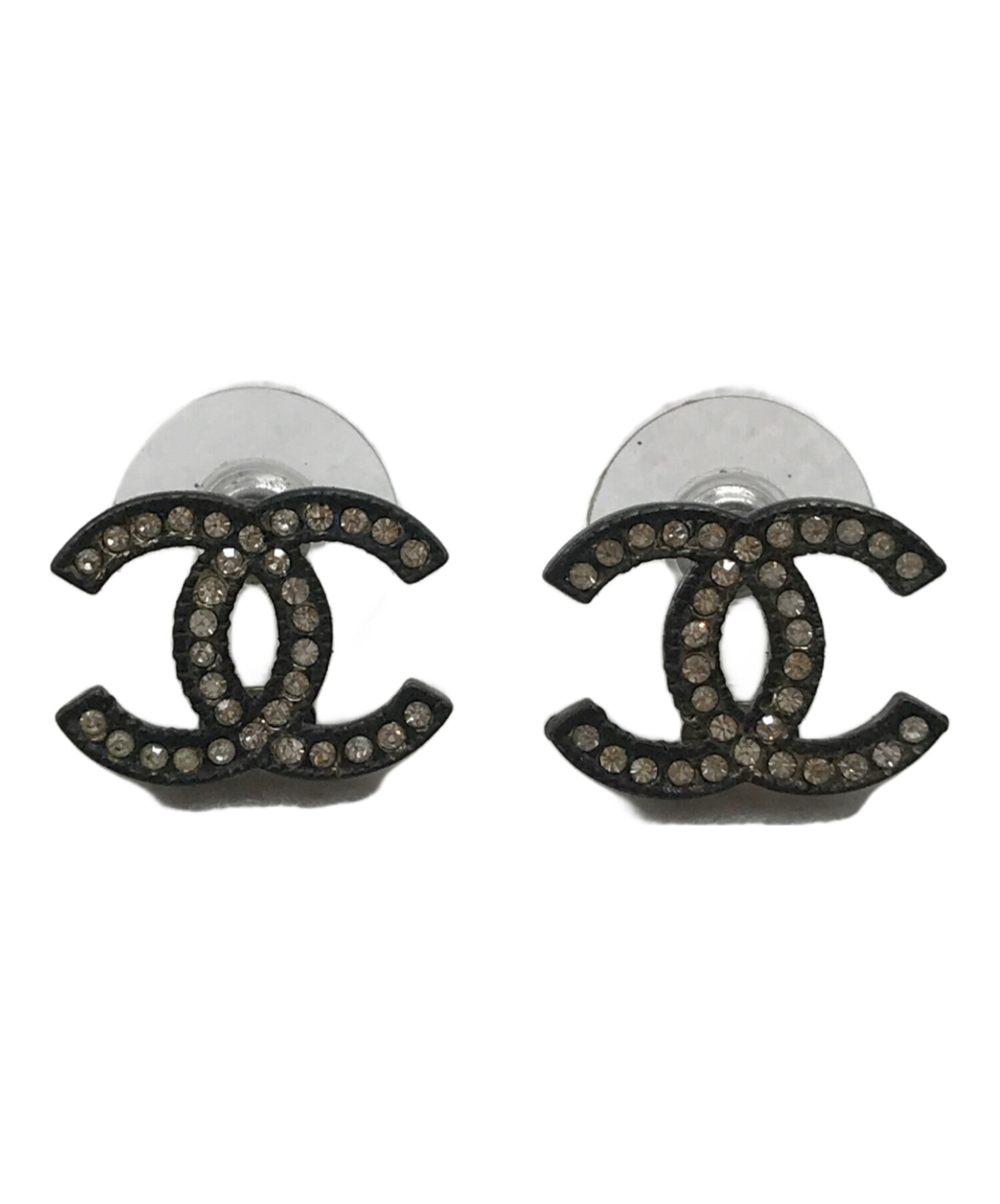 CHANELピアス　ラインストーン　ココマーク　黒　正規品中古 中古・古着通販】CHANEL (シャネル) ラインストーンココマークピアス