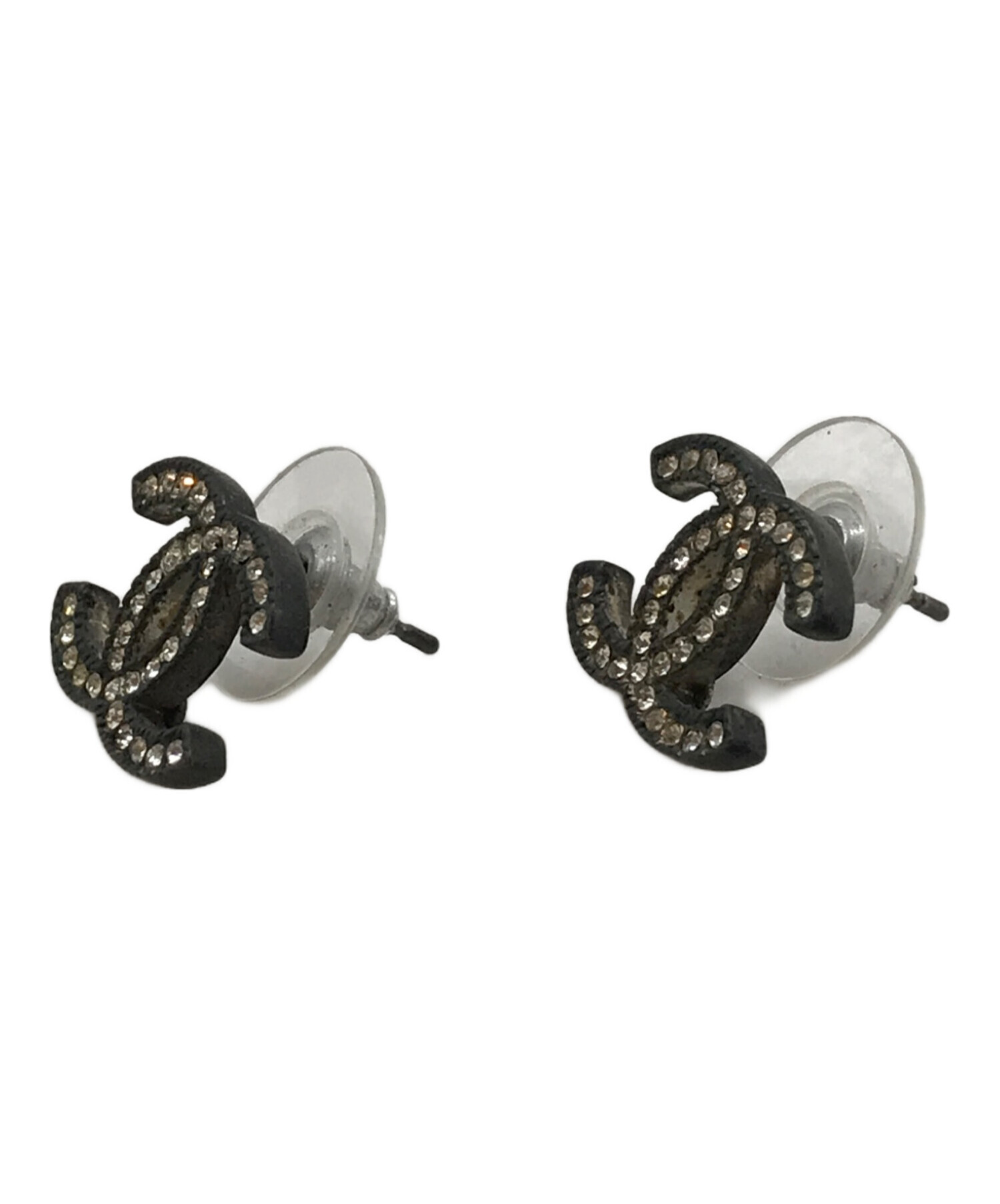 CHANEL シャネル ココマーク ラインストーン ピアス 黒 ブラック 中古・古着通販】CHANEL (シャネル) ラインストーンココマークピアス