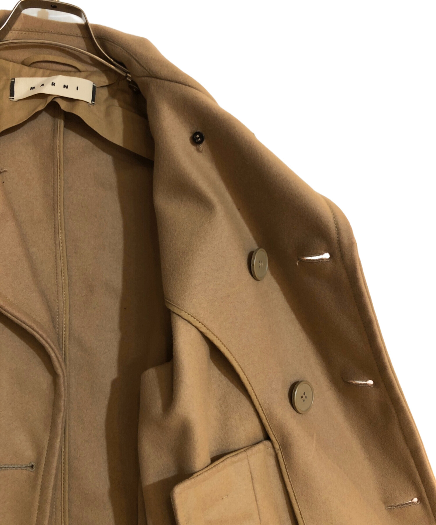 中古・古着通販】MARNI (マルニ) レザーパイピングカシミヤ混Pコート