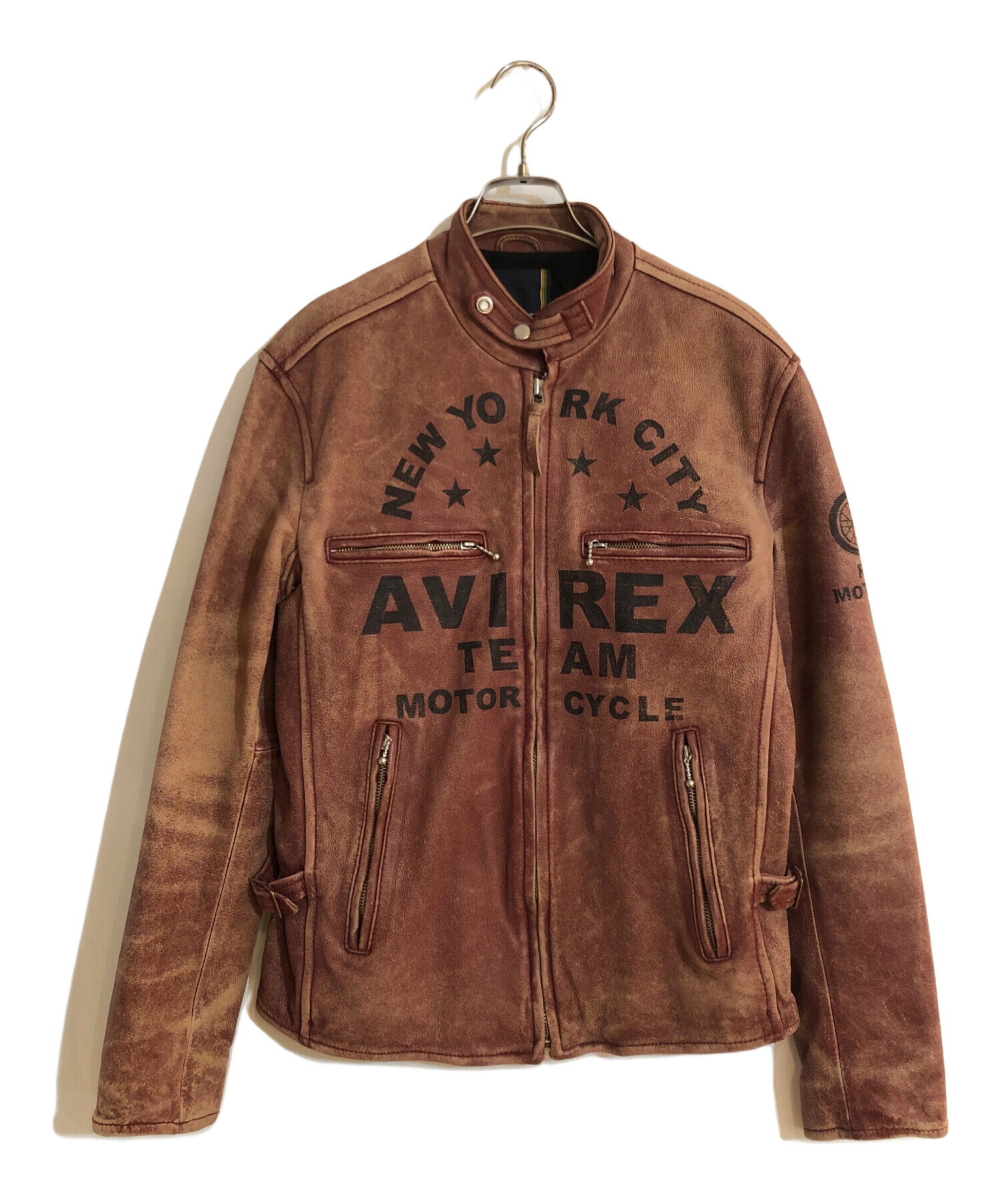 AVIREX レザージャケット シングルライダース　VARSITY 牛革 中古・古着通販】AVIREX (アヴィレックス) VARSITY シングルライダース
