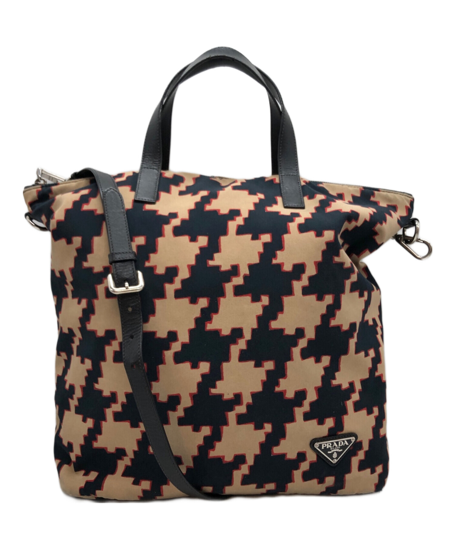 中古・古着通販】PRADA (プラダ) 千鳥柄2WAYトートバッグ ベージュ