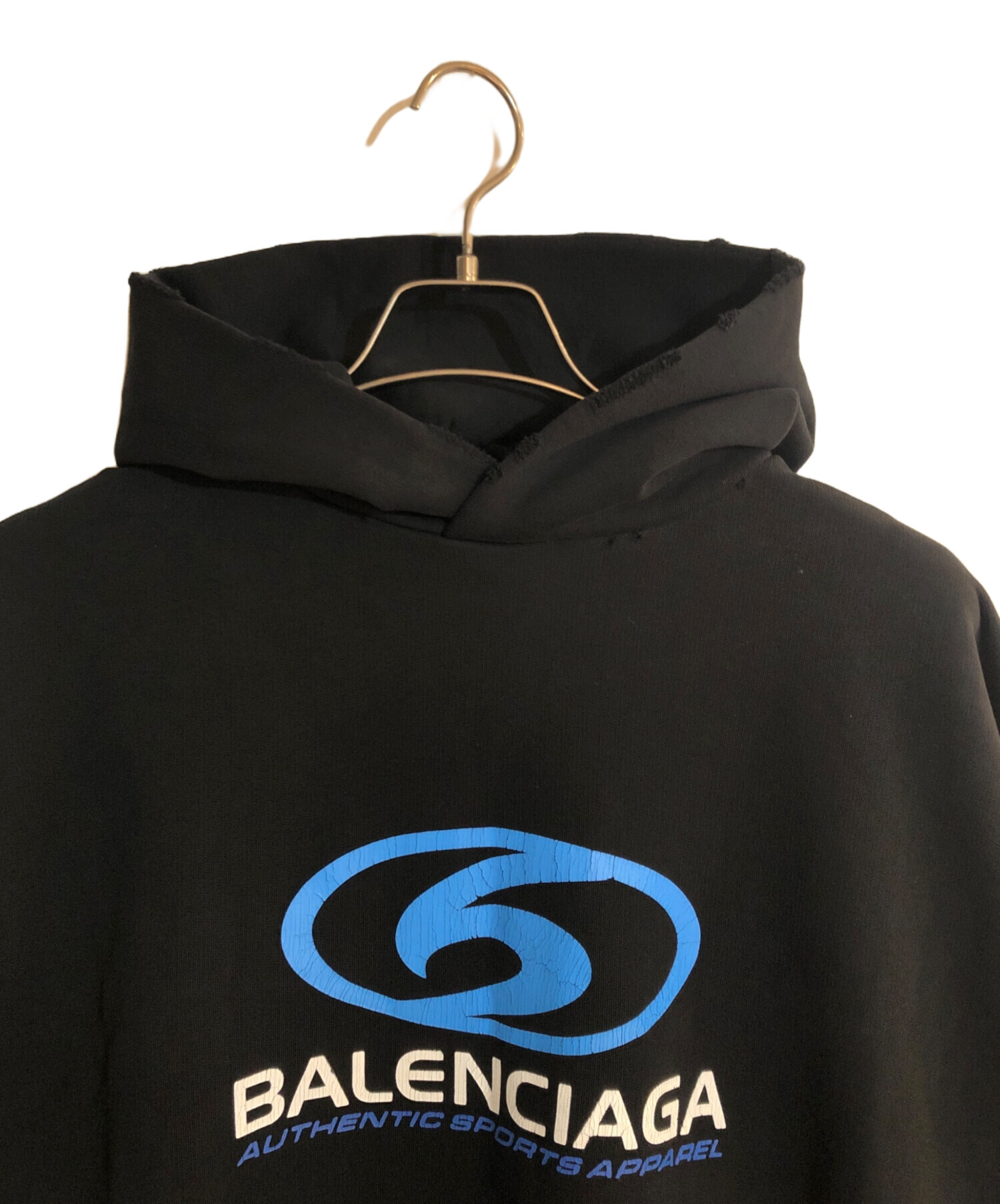25SS バレンシアガフーディー（定価21万円：美品）ラッパーSHOさん着用 25SS】BALENCIAGA TACKY GOLD ジップ ロゴ コットン フーディ