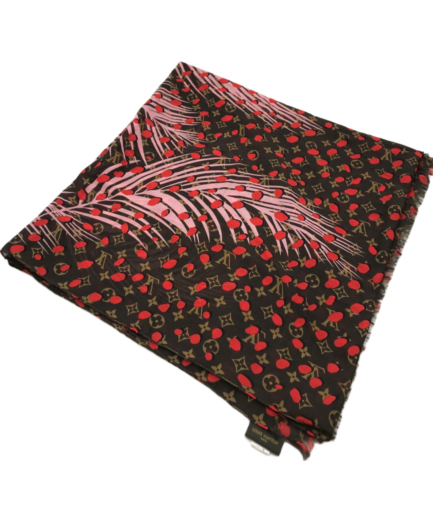 LOUIS VUITTON ルイヴィトン ストール - 赤xベージュ(総柄) 【古着