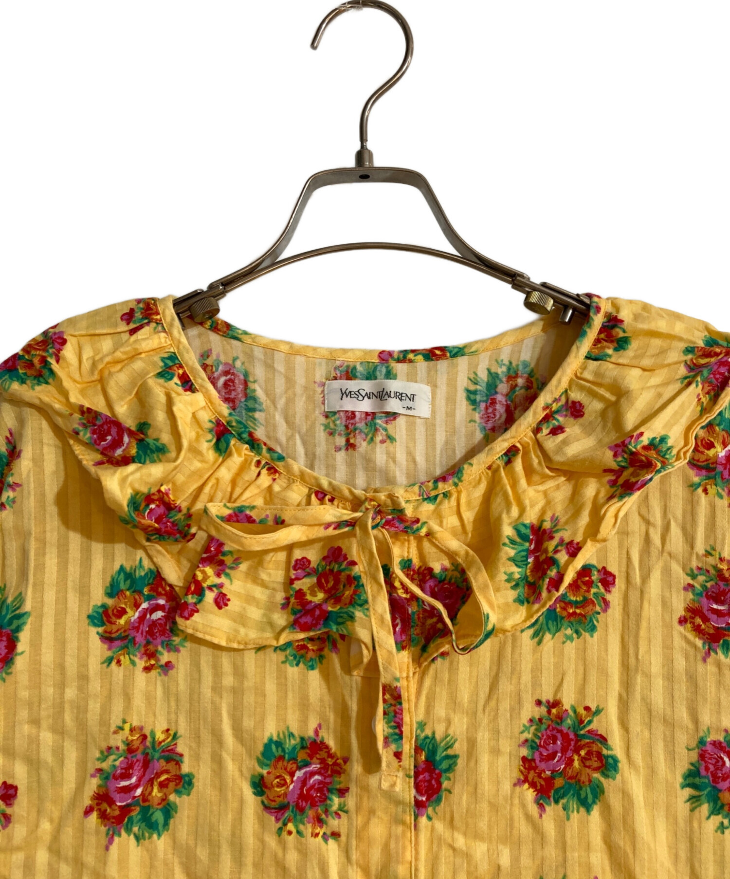 Yves Saint Laurent レッド 半袖 ワンピース イヴサンローラン 半袖 ニット 総柄 ワンピース M レッド×ブルー