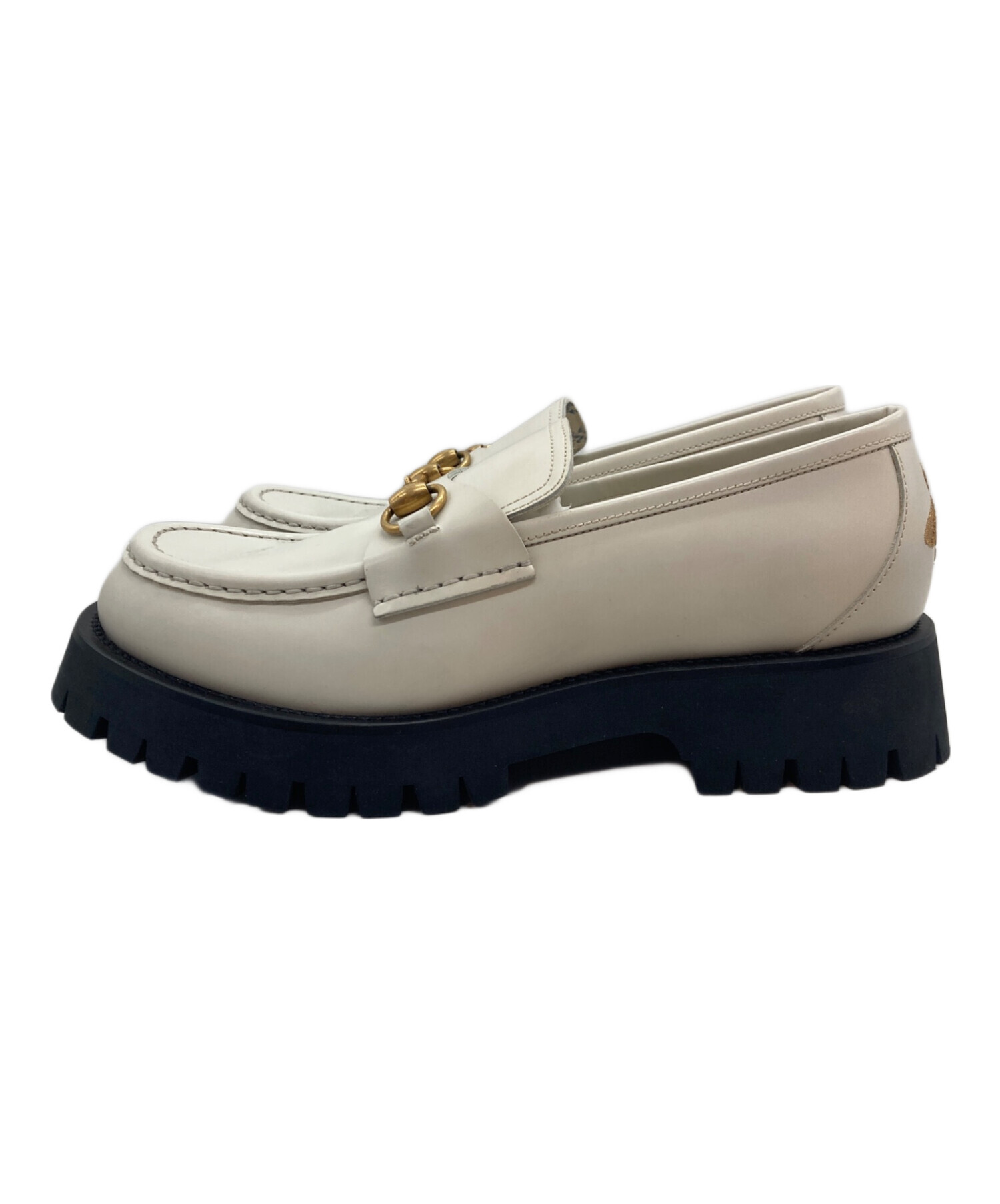 【未使用級】GUCCI ホースビット ローファー 37(24cm) ホワイト 中古・古着通販】GUCCI (グッチ) ラグソールホースビットローファー