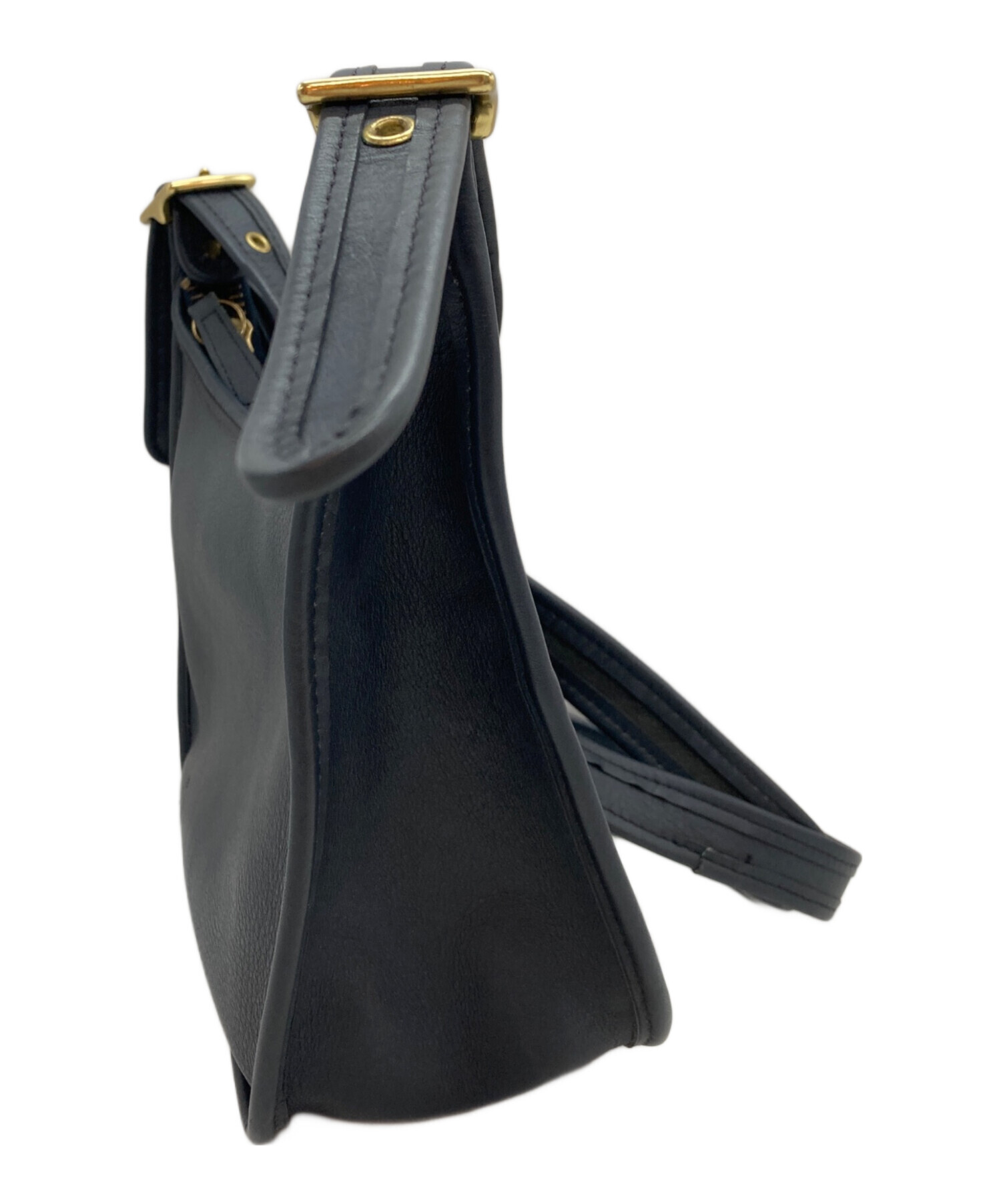 中古・古着通販】COACH (コーチ) レザーショルダーバッグ ネイビー