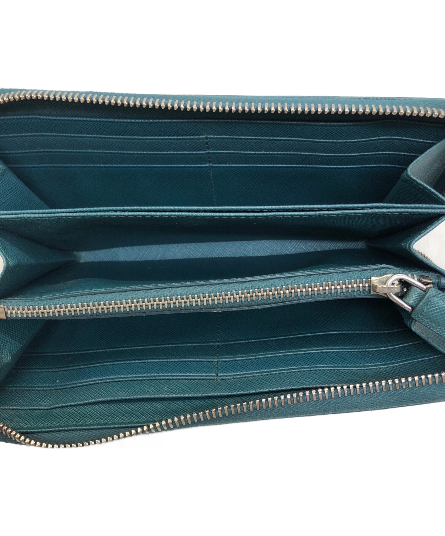 プラダ サフィアーノ 2ML034 ラウンドジップウォレット ネイビー×グリーン プラダ サフィアーノ 2ML034 ラウンドジップウォレット ネイビー