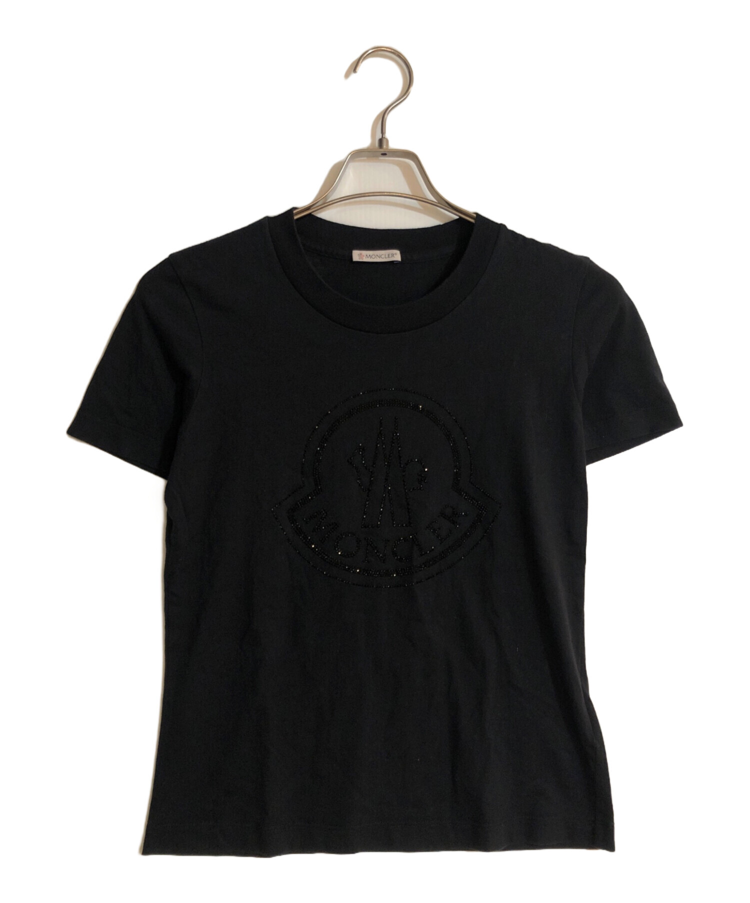 モンクレール　ラインストーン　ロゴ入り半袖Tシャツ XS レディース　黒 中古・古着通販】MONCLER (モンクレール) ロゴラインストーンデザイン