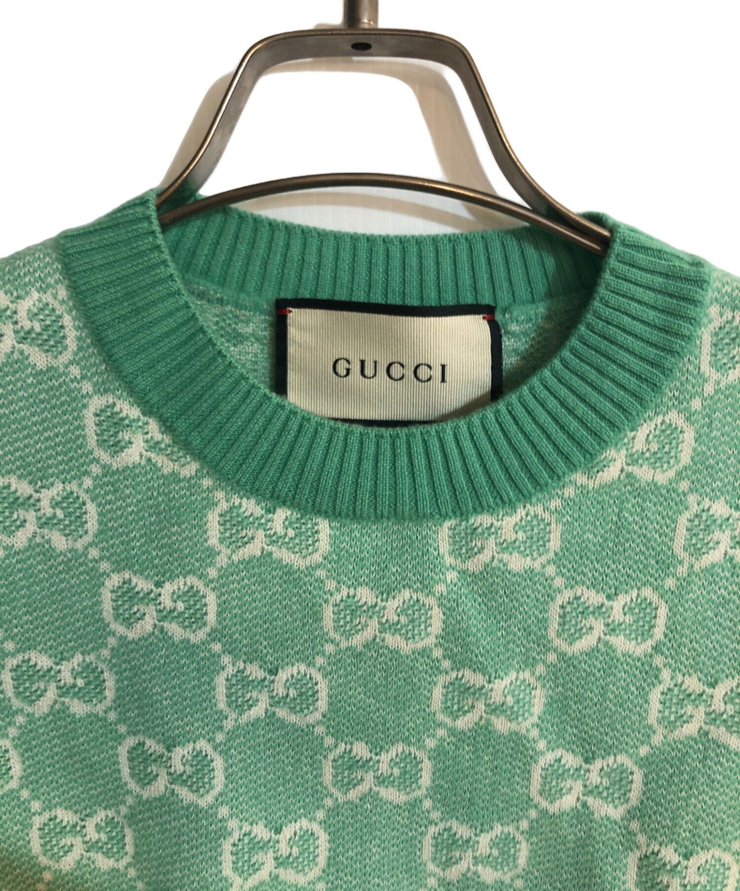 中古・古着通販】GUCCI (グッチ) GGジャカード 半袖ニット グリーン