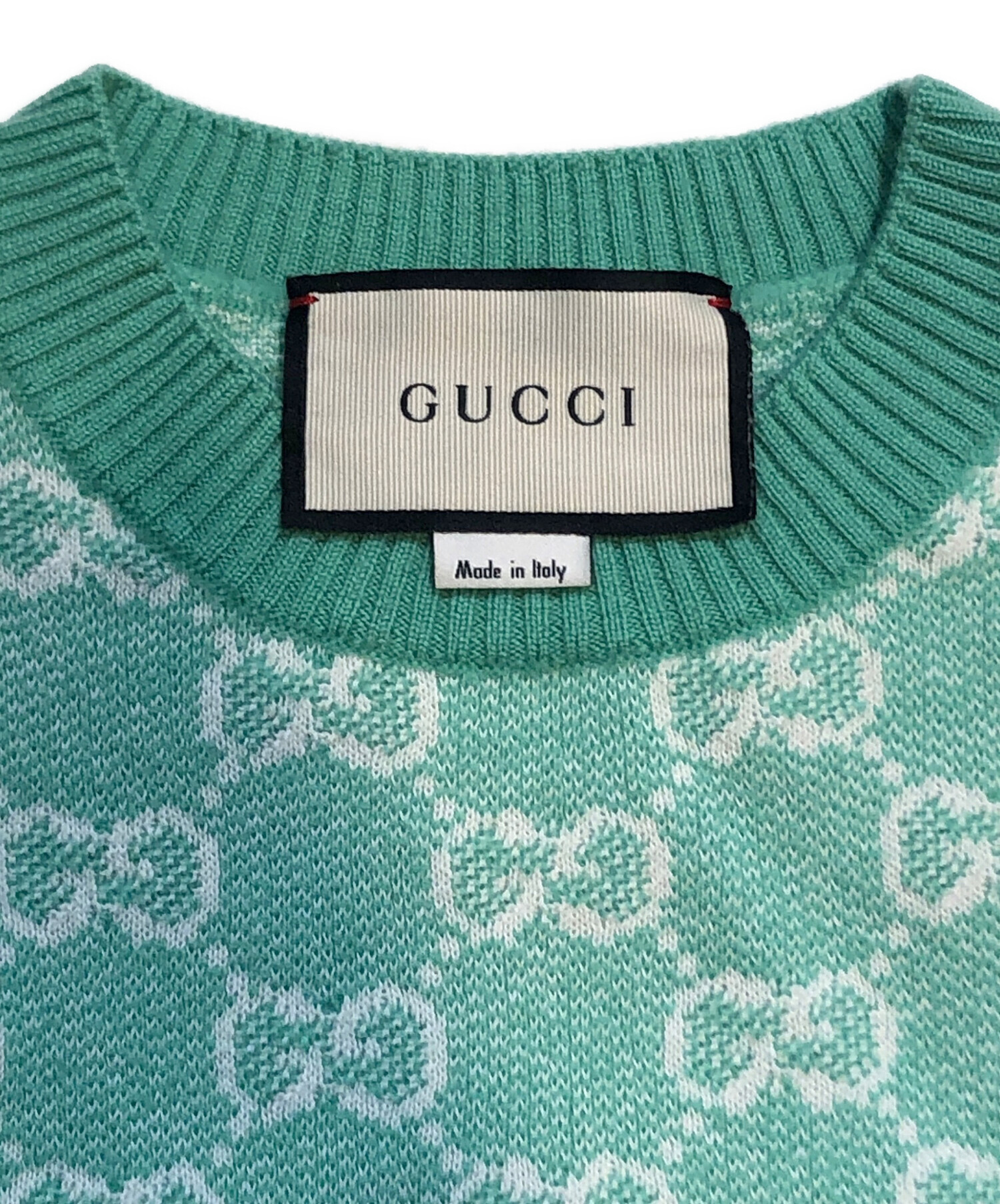 中古・古着通販】GUCCI (グッチ) GGジャカード 半袖ニット グリーン