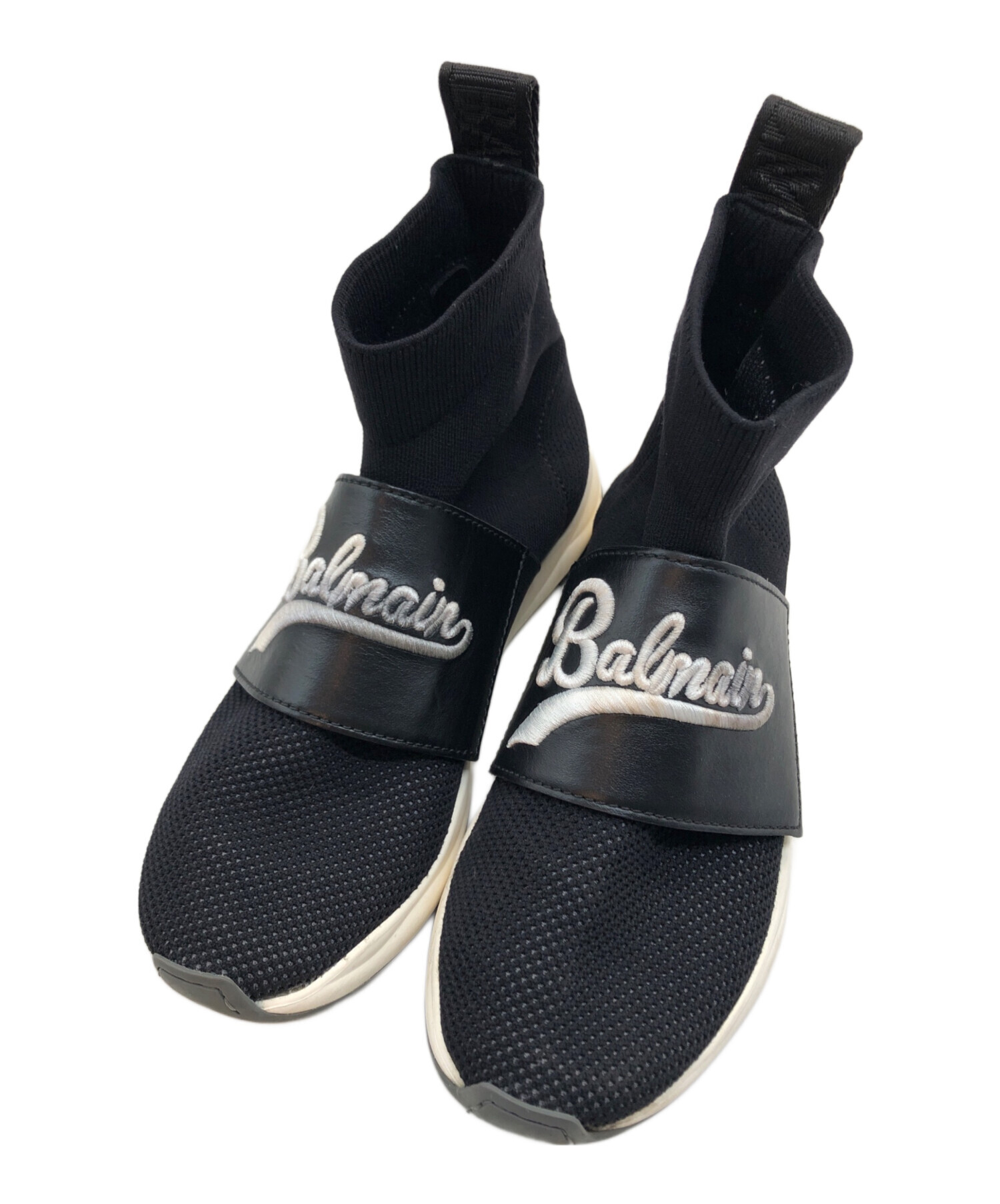 BALMAIN ハイカットスニーカー ブラック 中古・古着通販】BALMAIN (バルマン) ハイカットソックススニーカー