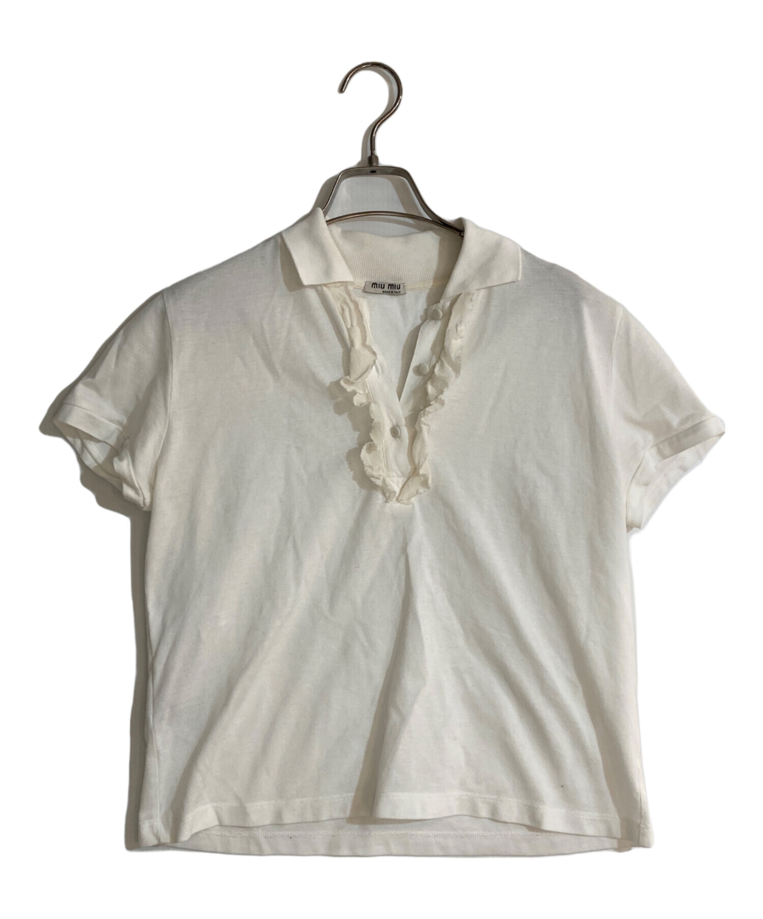 m.ha 　　MIU MIU ホワイト 半袖ポロシャツ MIU MIU/ミュウミュウ通販 | コットンピケ ポロシャツ【送料無料