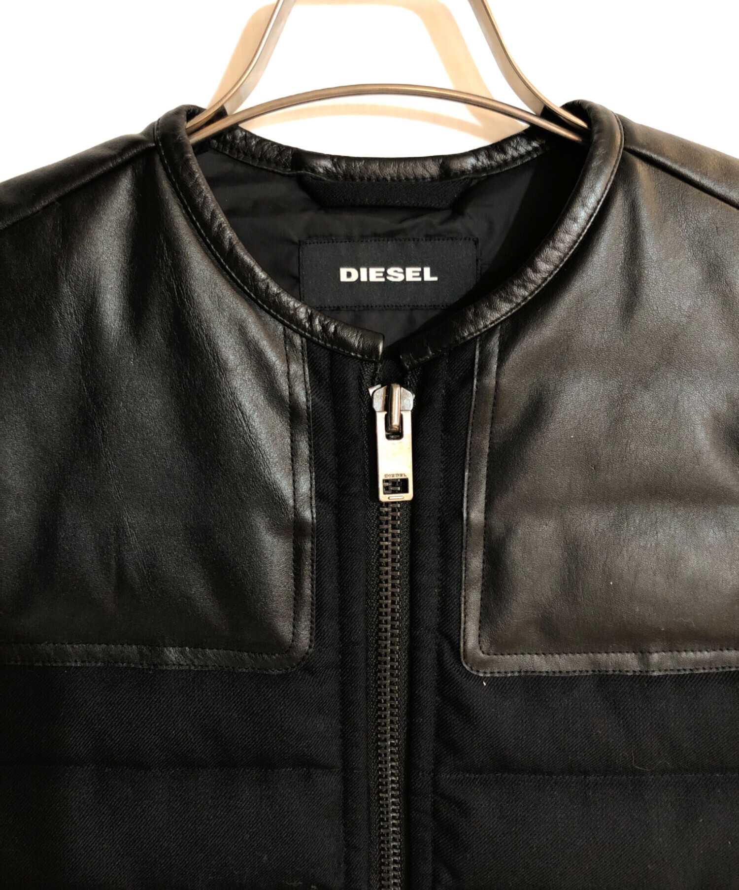 中古・古着通販】DIESEL (ディーゼル) レザー切替ダウンベスト 