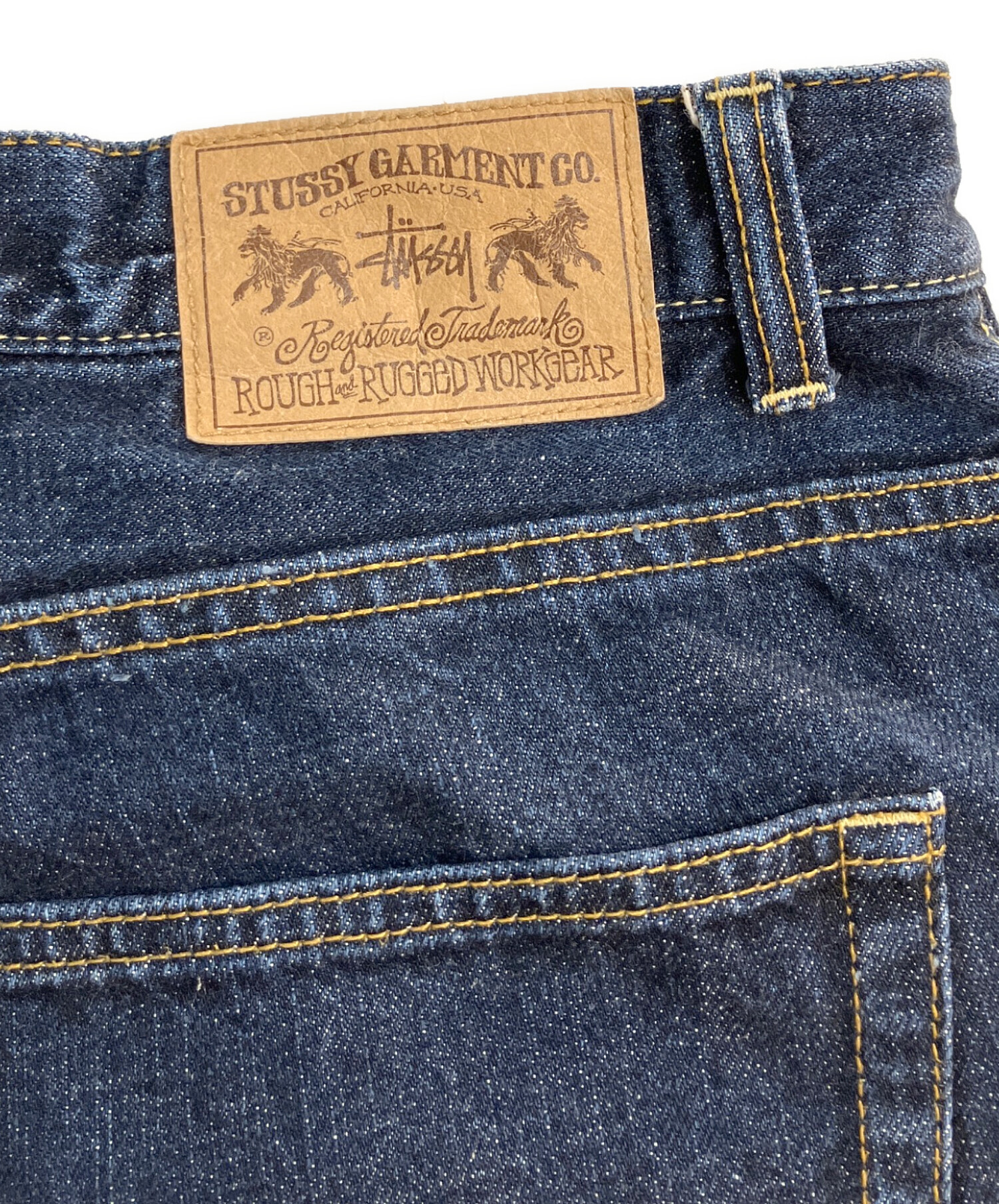 【希少】ステューシー 初期 筆記体ロゴ刺繍 デニム w34 裏原90s ハチノス 中古・古着通販】stussy (ステューシー) デニムハーフパンツ