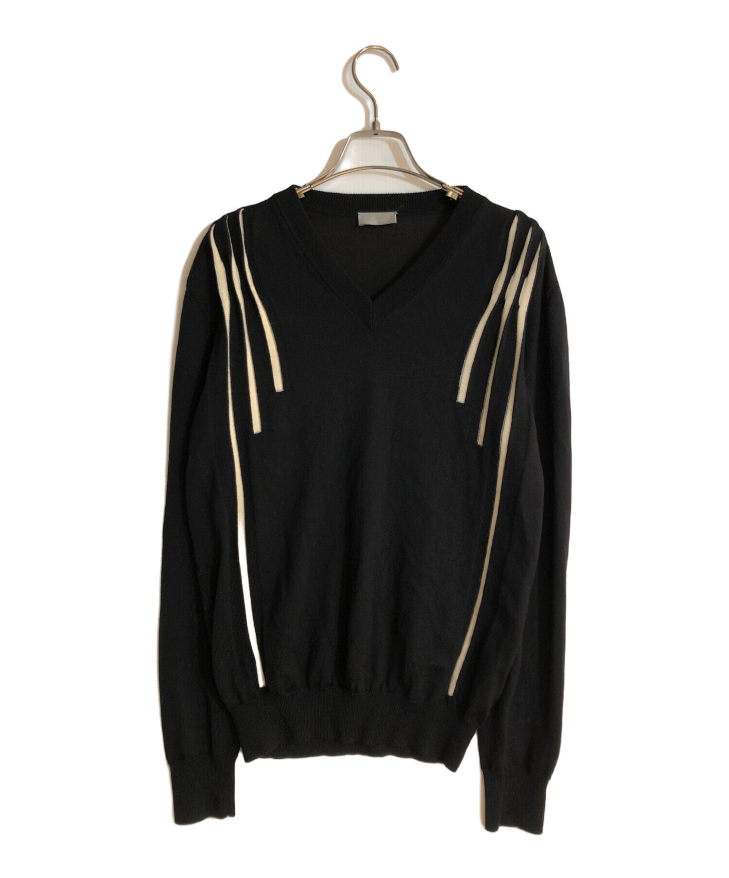 Dior homme ブラック Vネックニットセーター 中古・古着通販】Dior Homme (ディオール オム) Vネックストライプ