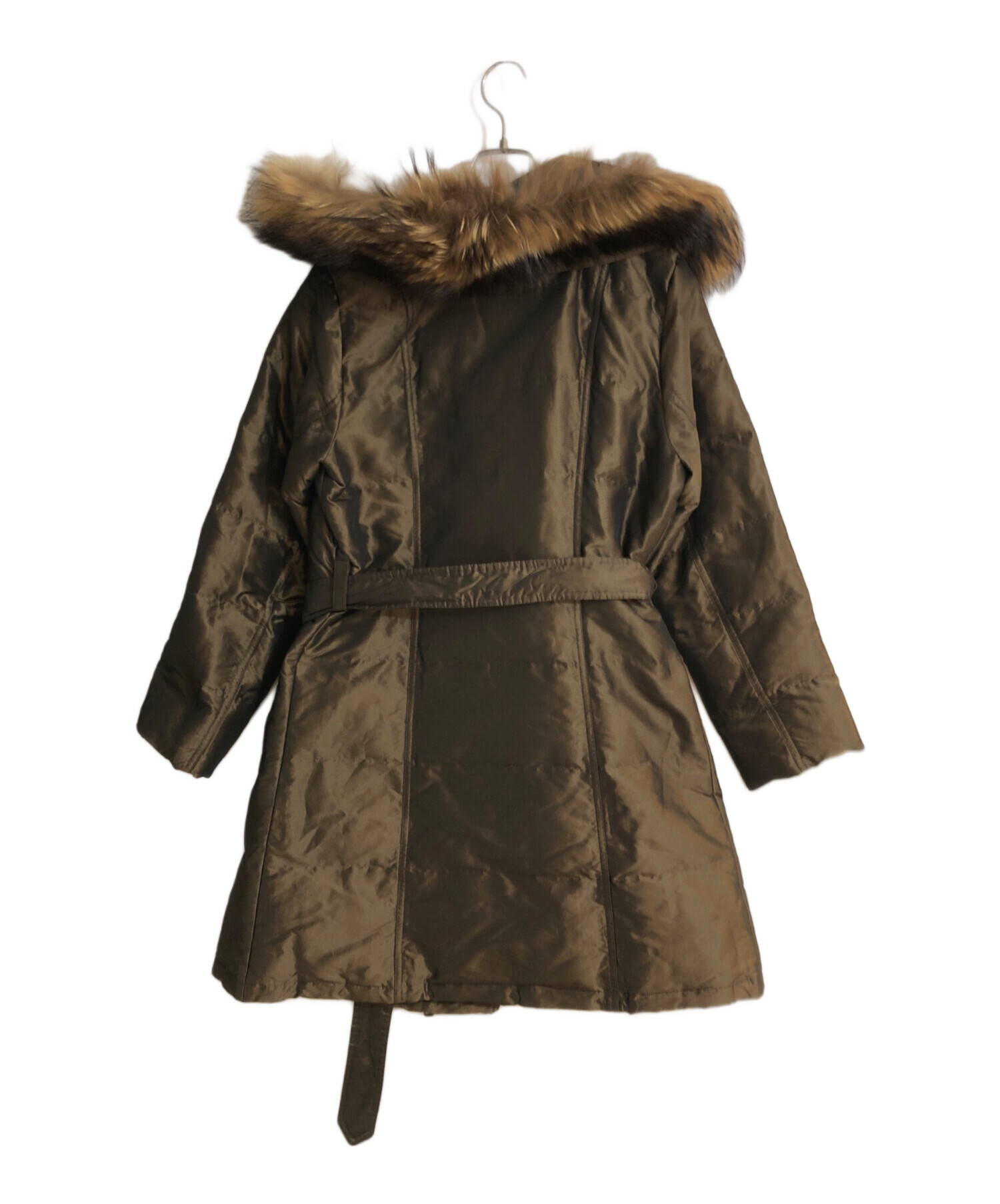 ファー付きロングダウンジャケット オリーブグリーン オリーブ色ファー