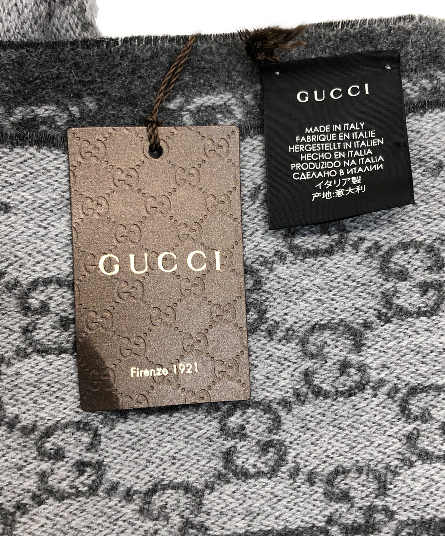 中古・古着通販】GUCCI (グッチ) カシミヤマフラー グレー 未使用品