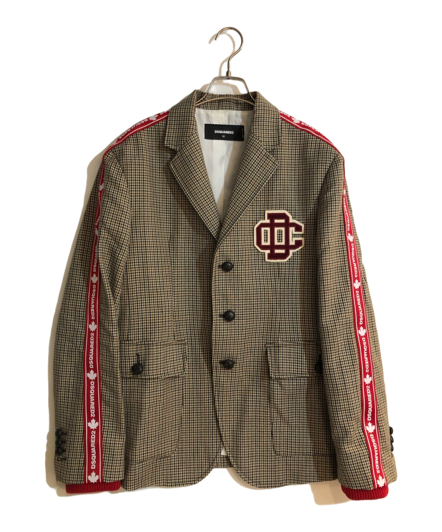 新品タグ付き　ディースクエアード　ロゴ　テーラードジャケット　ベージュ　48 中古・古着通販】DSQUARED2 (ディースクエアード) 千鳥格子テーラード