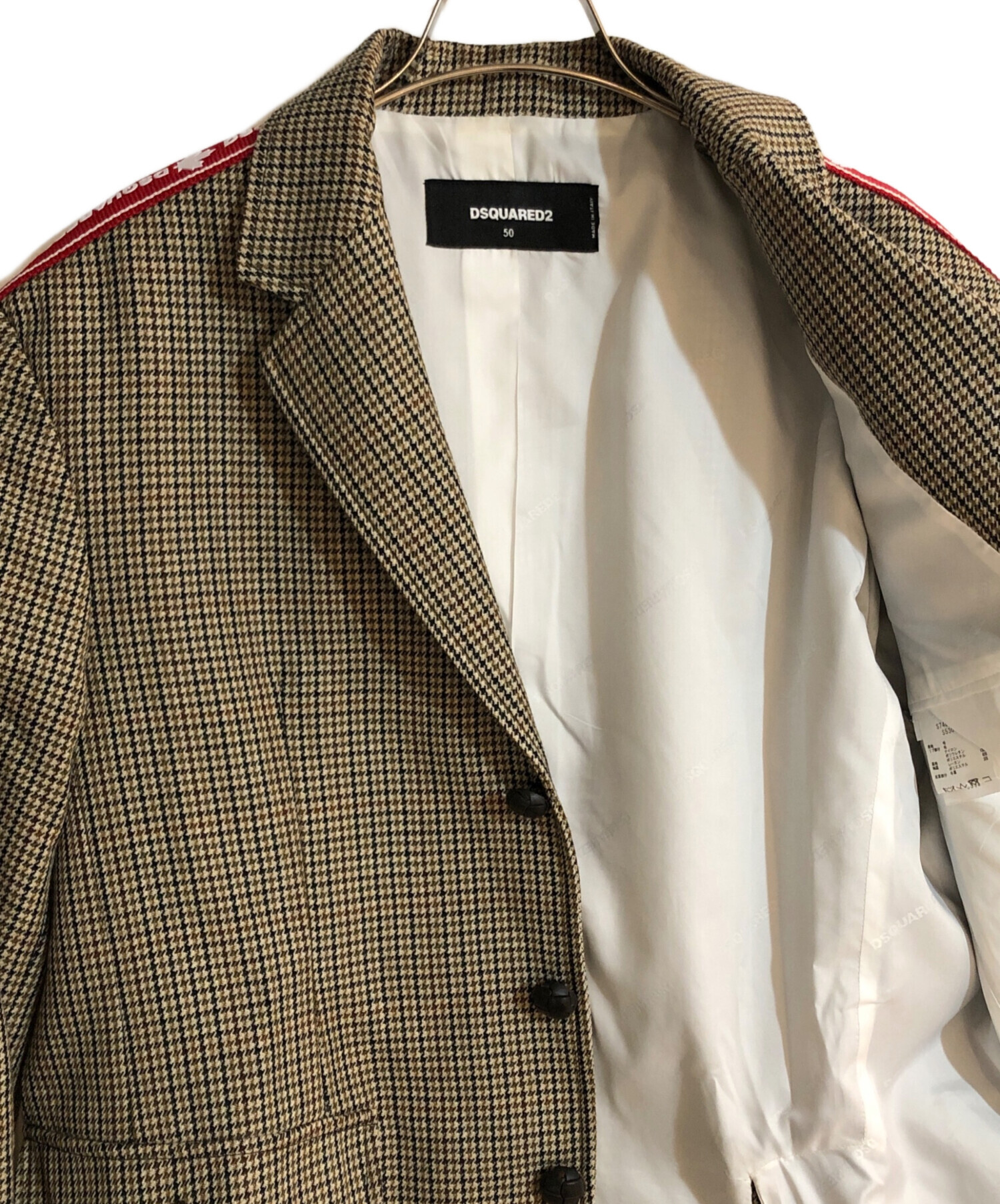 新品タグ付き　ディースクエアード　ロゴ　テーラードジャケット　ベージュ　48 中古・古着通販】DSQUARED2 (ディースクエアード) 千鳥格子テーラード