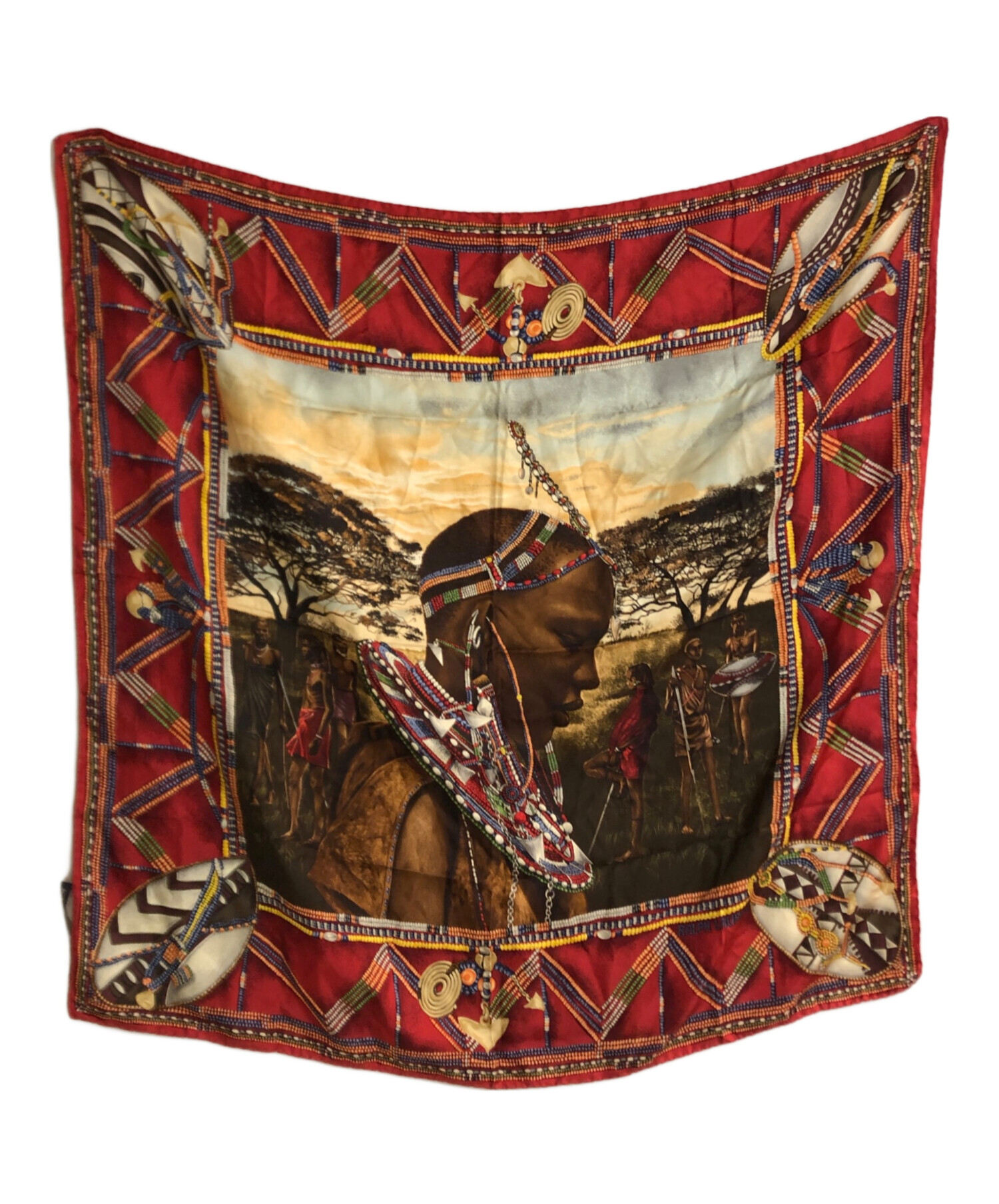 【未使用】ralphlaurenラルフローレン 大判スカーフ 地図柄 タグ付き 中古・古着通販】RALPH LAUREN (ラルフローレン) マサイ族プリント